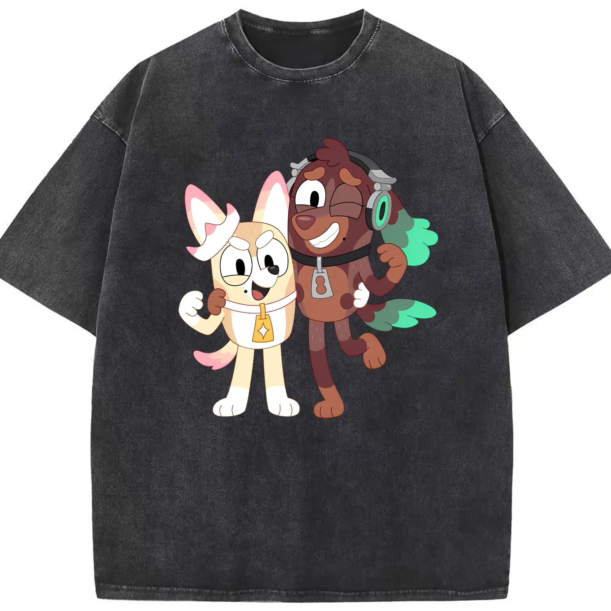 スプラトゥーン ブルーイ コラボ限定 - 綿100％ ヴィンテージ風 半袖Tシャツ ・ フロントプリント ・ 柔らか肌触り ・ 通気性 快適 ・ スポーツ カジュアル 外出用