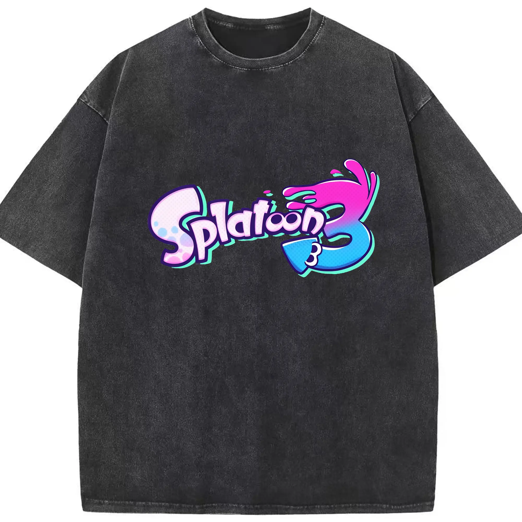 スプラトゥーン3 ロゴデザイン - 綿100％ ヴィンテージ風 半袖Tシャツ ・ フロントプリント ・ 柔らか肌触り ・ 通気性 快適 ・ スポーツ カジュアル 外出用