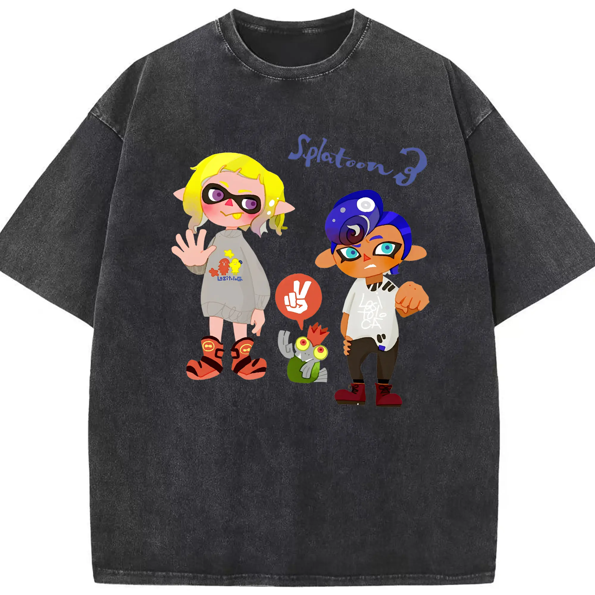 スプラトゥーン3 人気キャラ 限定 - 綿100％ ヴィンテージ風 半袖Tシャツ ・ フロントプリント ・ 柔らか肌触り ・ 通気性 快適 ・ スポーツ カジュアル 外出用