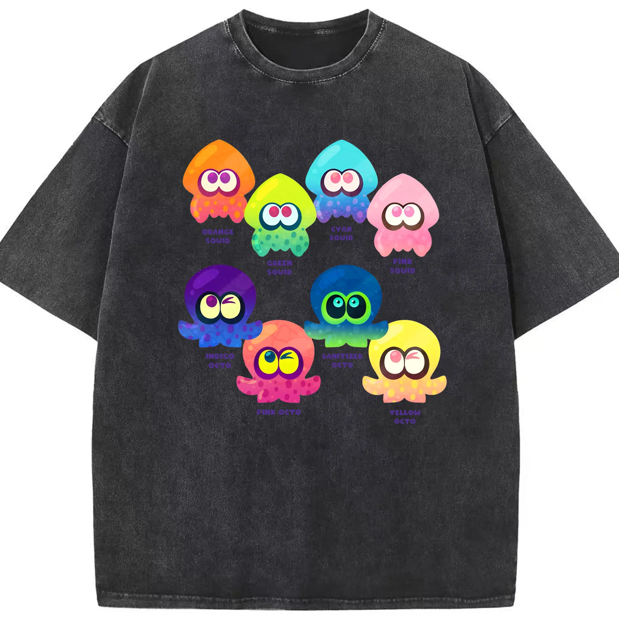 スプラトゥーン3 ミニイカ アイコン 限定版 - 綿100％ ヴィンテージ風 半袖Tシャツ ・ フロントプリント ・ 柔らか肌触り ・ 通気性 快適 ・ スポーツ カジュアル 外出用