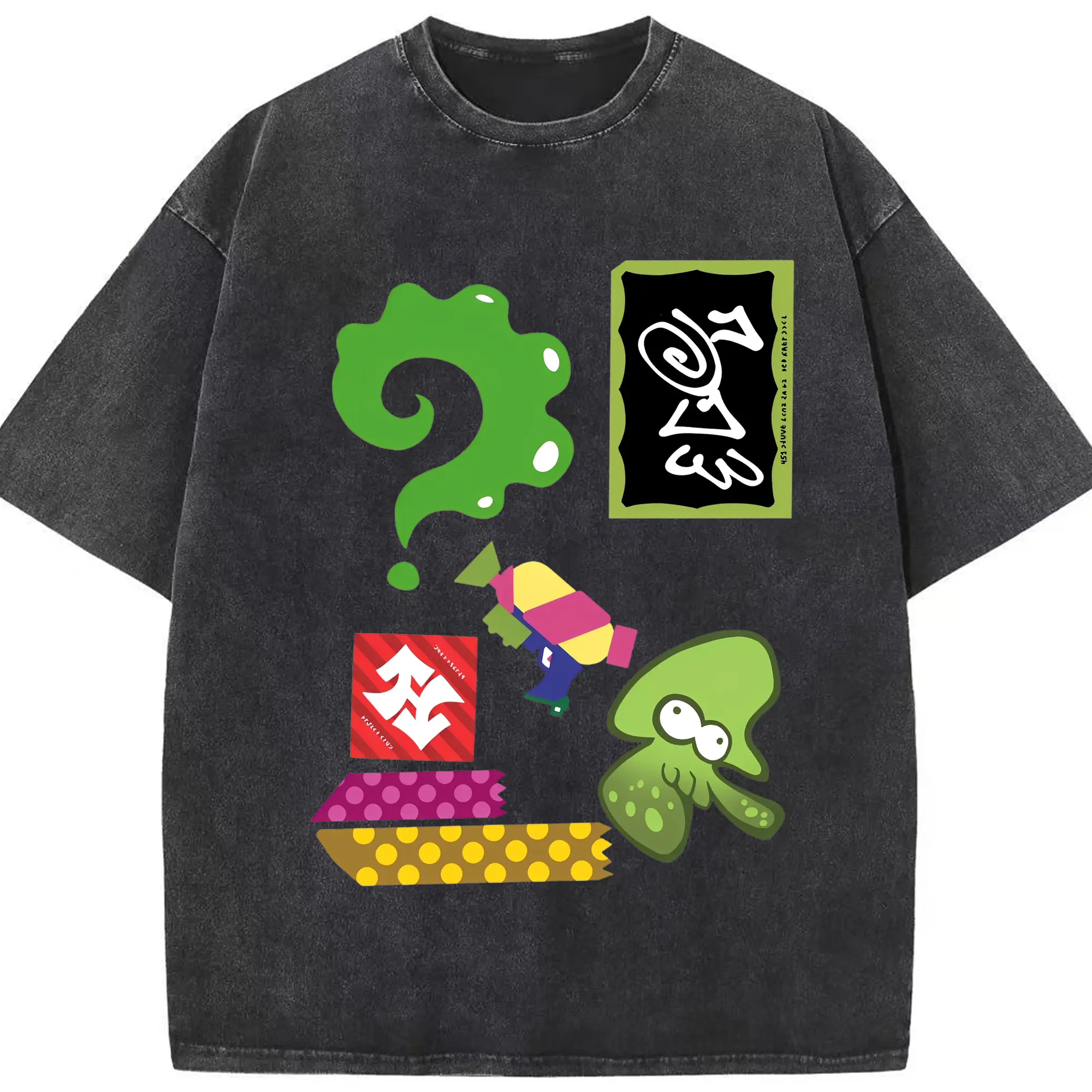 スプラトゥーン3 カラフルエレメント キャラクターグッズ - 綿100％ ヴィンテージ風 半袖Tシャツ ・ フロントプリント ・ 柔らか肌触り ・ 通気性 快適 ・ スポーツ カジュアル 外出用