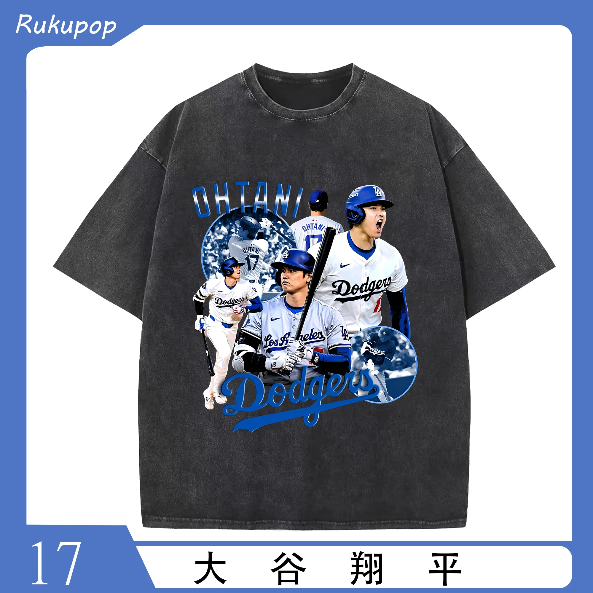 大谷翔平 ドジャース 新時代スーパースターアート - 綿100％ ヴィンテージ風 半袖Tシャツ ・ フロントプリント ・ 柔らか肌触り ・ 通気性 快適 ・ スポーツ カジュアル 外出用