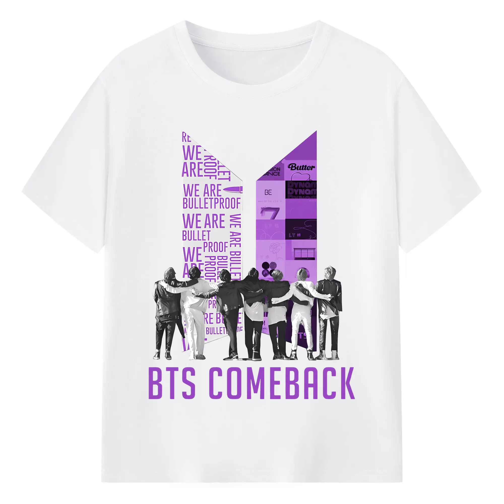 ARMY必須💜BTS 推し活グッズ - 綿100％ 半袖Tシャツ ・ フロントプリント ・ 快適 通気性 ・ 日常使い 散歩 スポーツ用