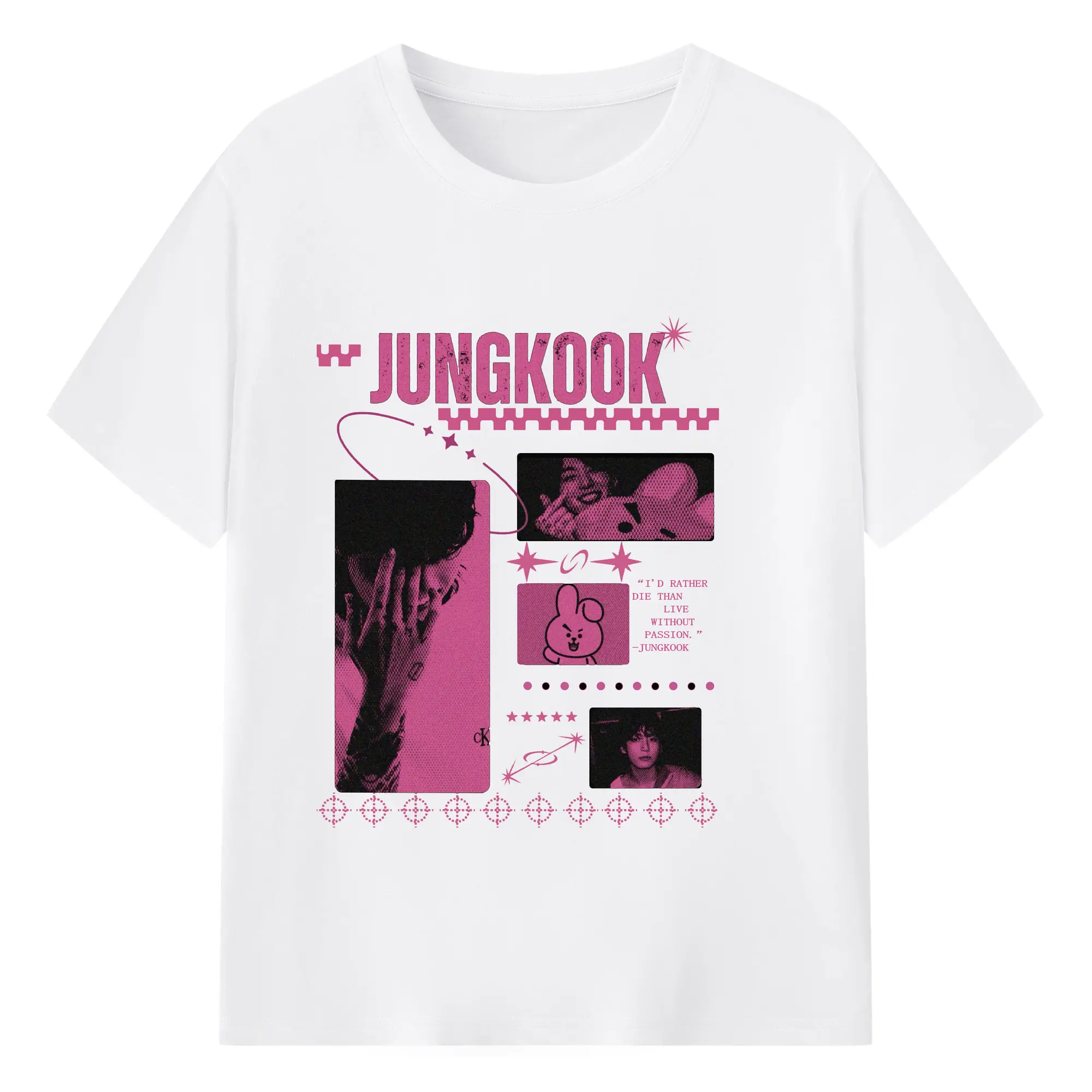 ジョングク KPOPフォトプリント トレンドファッション - 綿100％ 半袖Tシャツ ・ フロントプリント ・ 快適 通気性 ・ 日常使い 散歩 スポーツ用