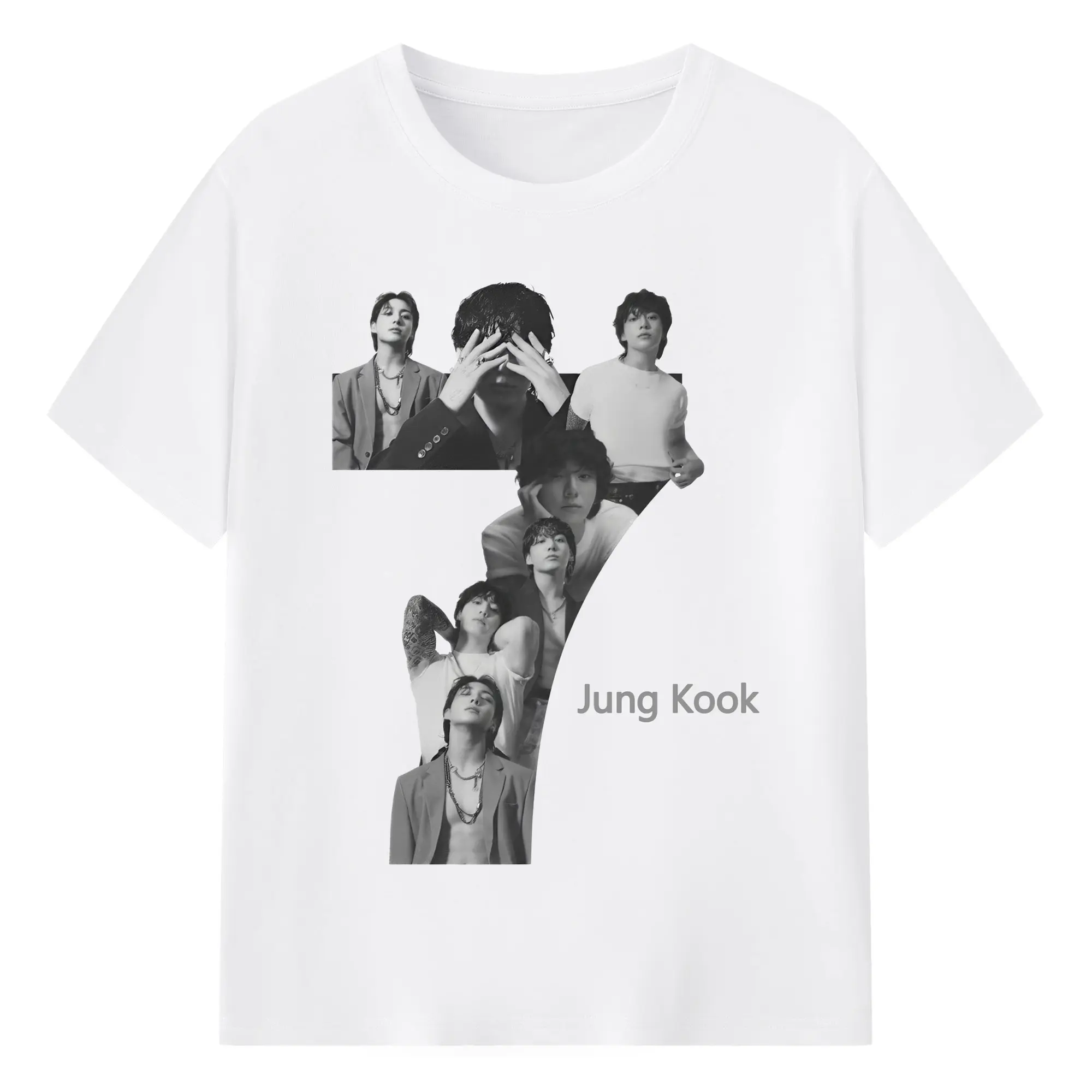 BTS ジョングク アルバム『Seven』シンプルデザイン限定 - 綿100％ 半袖Tシャツ ・ フロントプリント ・ 快適 通気性 ・ 日常使い 散歩 スポーツ用