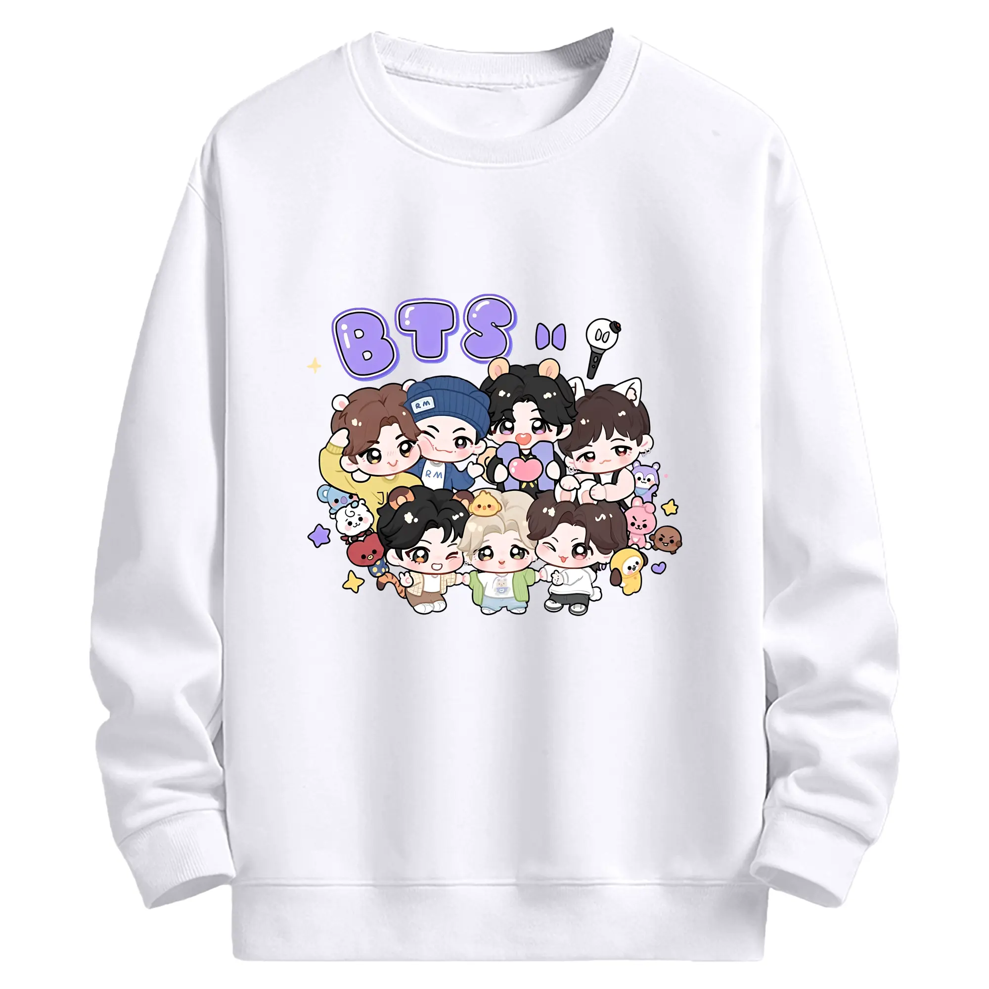 BTS メンバー可愛いイラスト 人気ファングッズ - 高品質 クルーネック スウェット ・ コットン59％ ポリエステル41％ ・ ユニセックス 長袖 トレーナー ・ カジュアル デイリー スポーツ 散歩用