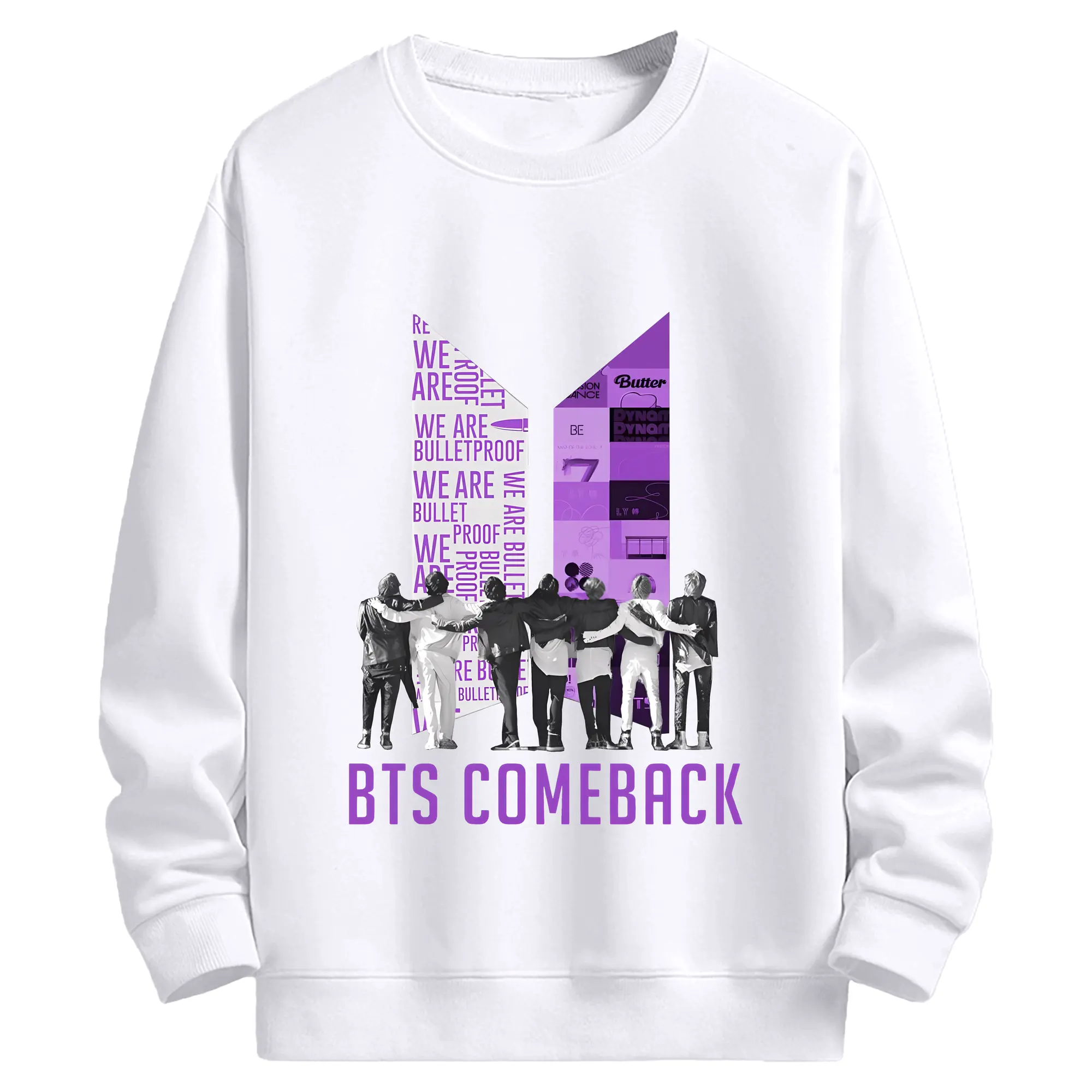 ARMY必須💜BTS 推し活グッズ - 高品質 クルーネック スウェット ・ コットン59％ ポリエステル41％ ・ ユニセックス 長袖 トレーナー ・ カジュアル デイリー スポーツ 散歩用