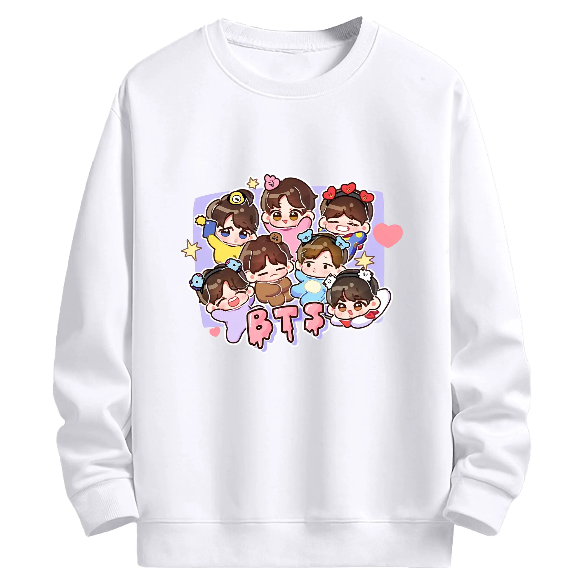 BTS Q版キャラクター デザイン 可愛い限定モデル - 高品質 クルーネック スウェット ・ コットン59％ ポリエステル41％ ・ ユニセックス 長袖 トレーナー ・ カジュアル デイリー スポーツ 散歩用