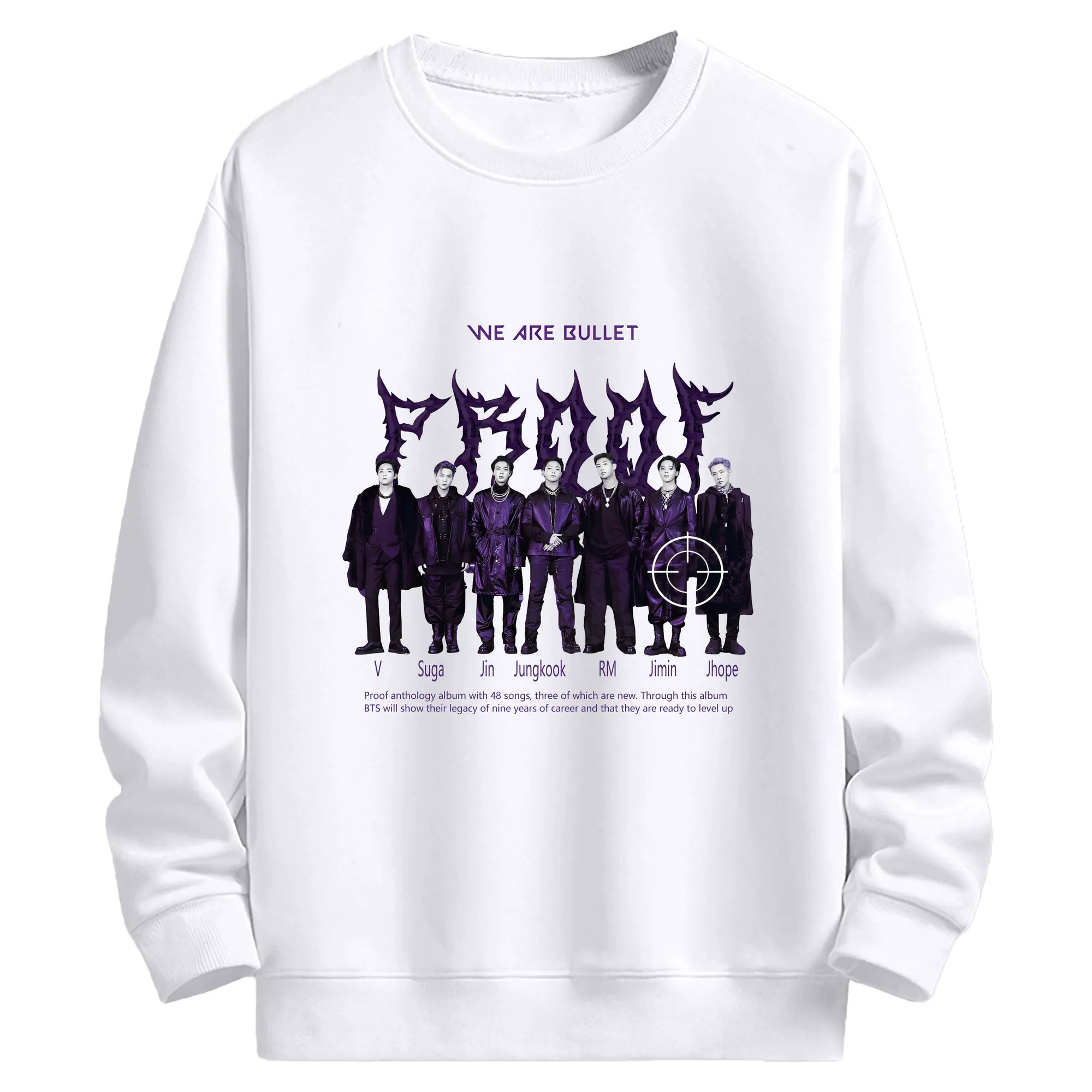 BTS アルバム『Proof』人気限定 ファン必見 - 高品質 クルーネック スウェット ・ コットン59％ ポリエステル41％ ・ ユニセックス 長袖 トレーナー ・ カジュアル デイリー スポーツ 散歩用