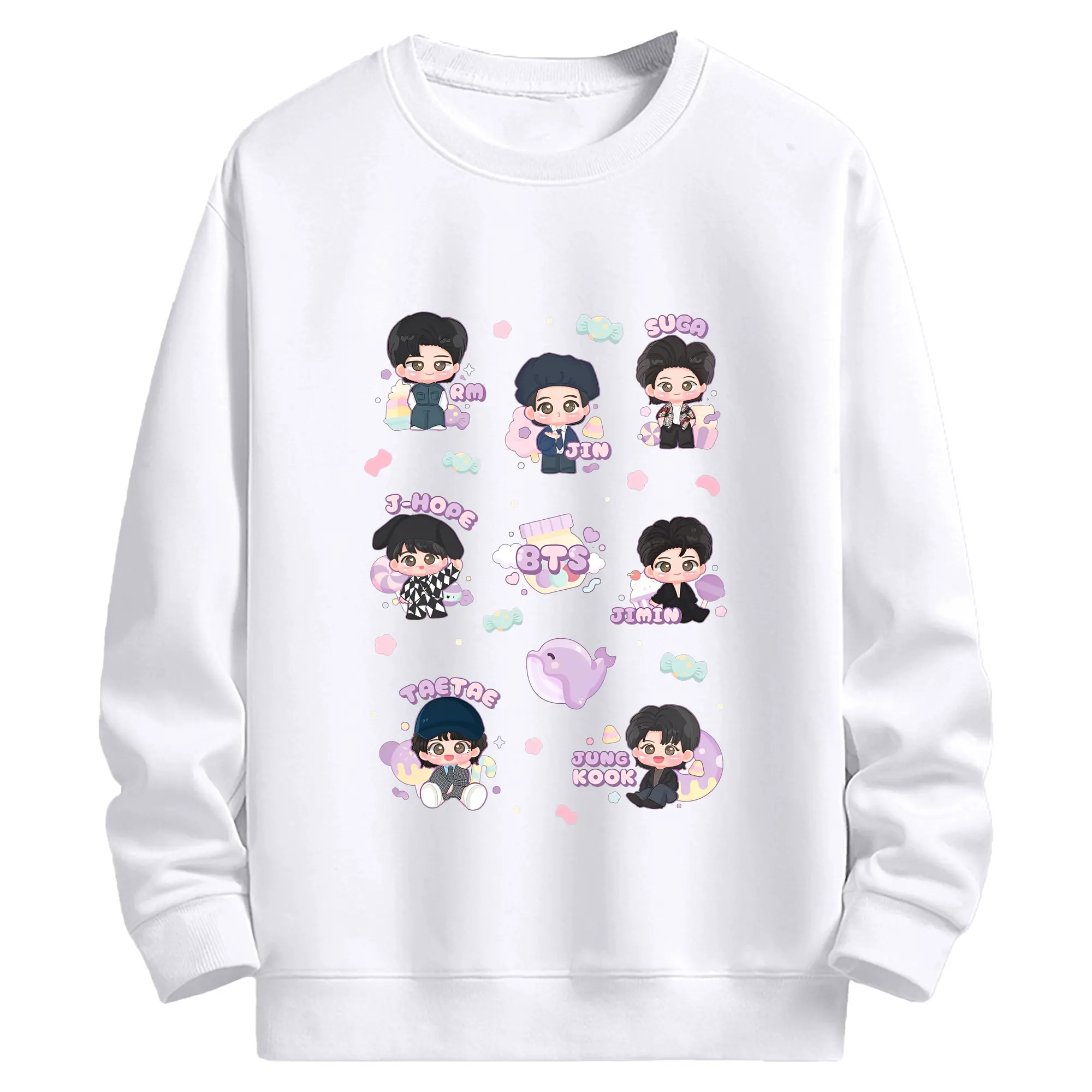 TinyTAN 🐳 × BTS 可愛いデザイン ファンコレクション - 高品質 クルーネック スウェット ・ コットン59％ ポリエステル41％ ・ ユニセックス 長袖 トレーナー ・ カジュアル デイリー スポーツ 散歩用