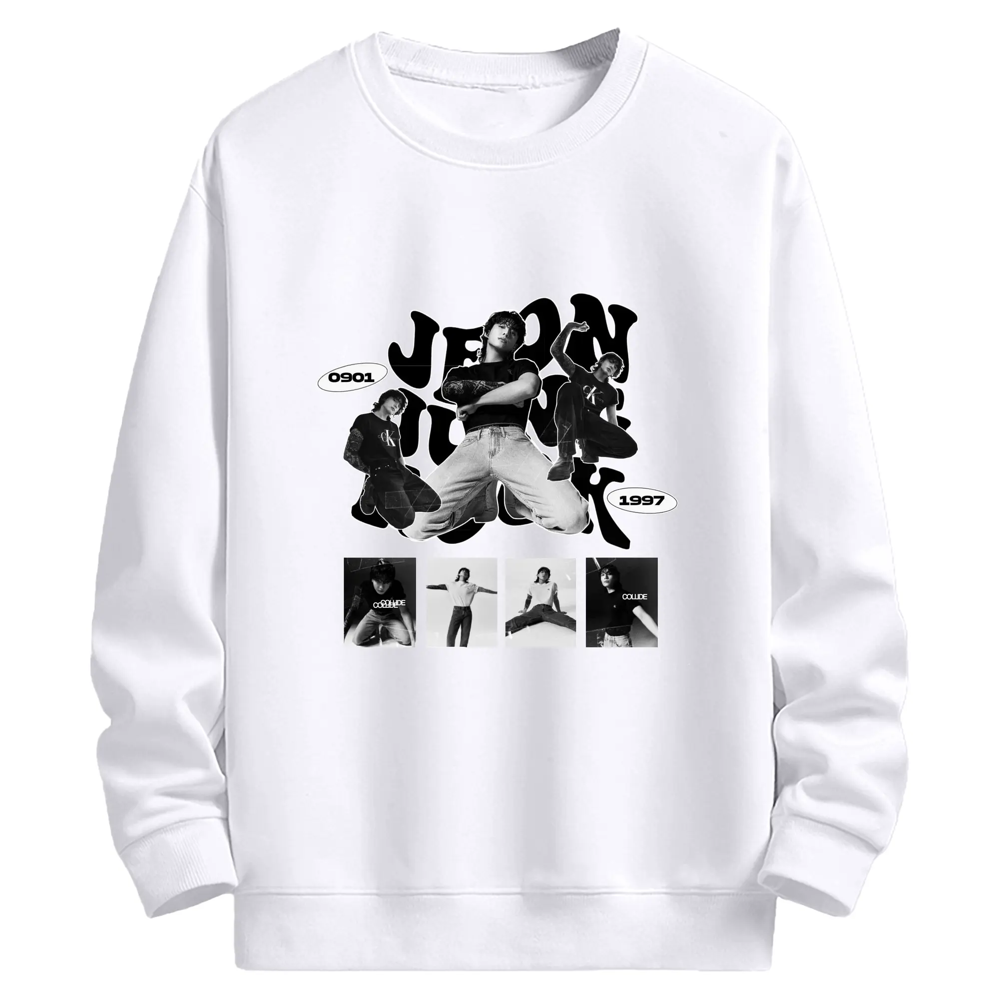 ジョングク アクションフォト 限定 韓流グッズ - 高品質 クルーネック スウェット ・ コットン59％ ポリエステル41％ ・ ユニセックス 長袖 トレーナー ・ カジュアル デイリー スポーツ 散歩用