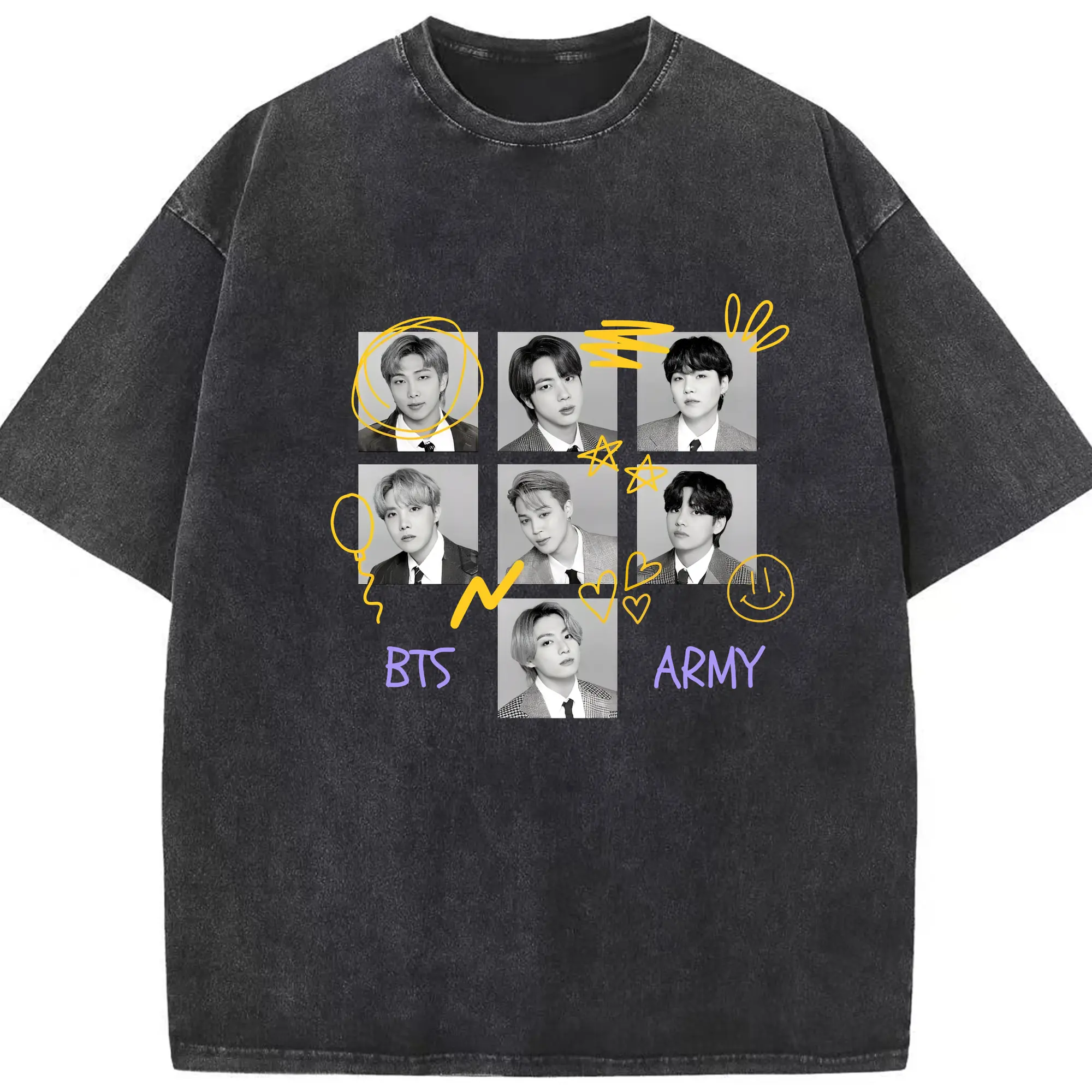 BTS 限定プリン メンバー別コレクション✨ - 綿100％ ヴィンテージ風 半袖Tシャツ ・ フロントプリント ・ 柔らか肌触り ・ 通気性 快適 ・ スポーツ カジュアル 外出用