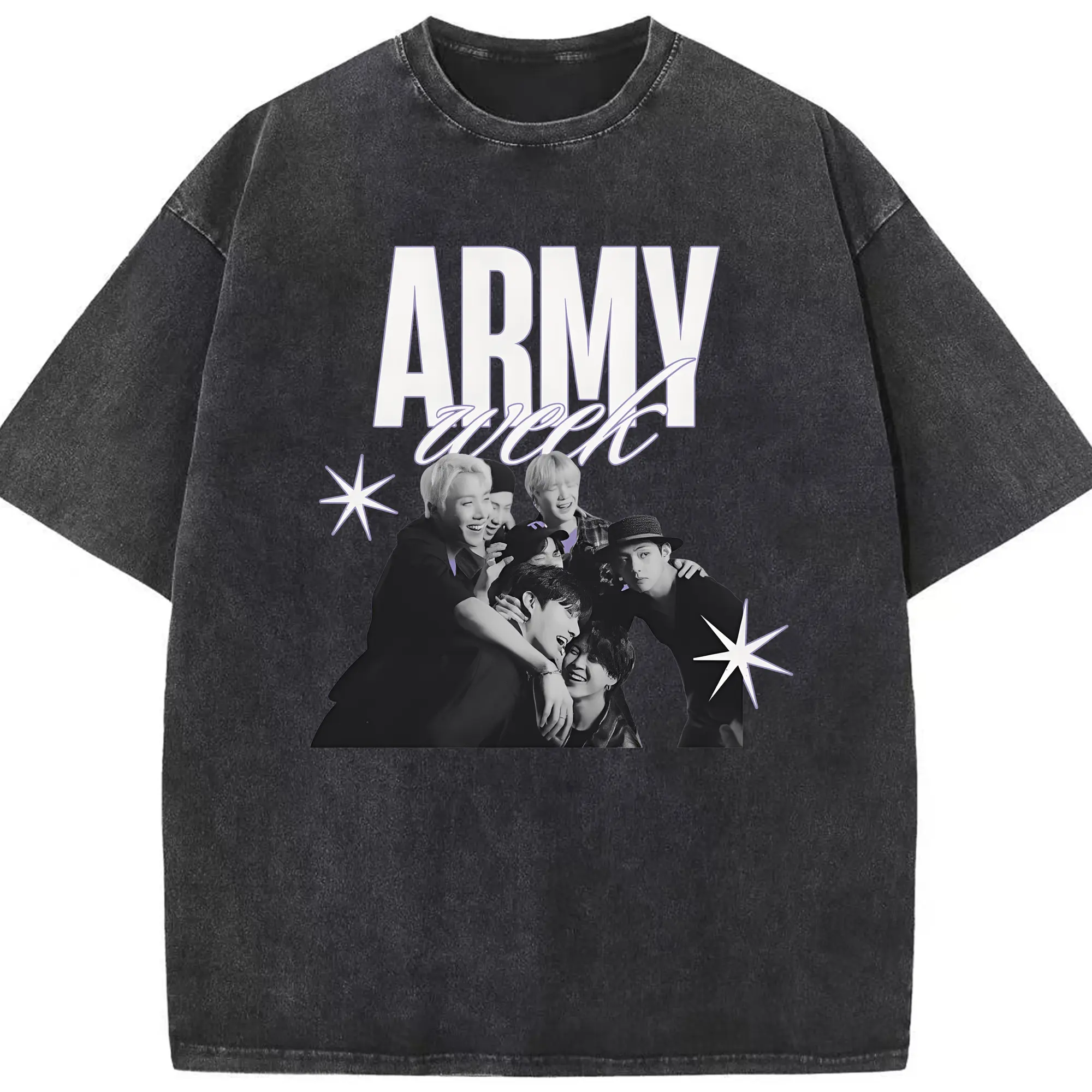 ARMY必須💜BTS 推し活グッズ - 綿100％ ヴィンテージ風 半袖Tシャツ ・ フロントプリント ・ 柔らか肌触り ・ 通気性 快適 ・ スポーツ カジュアル 外出用