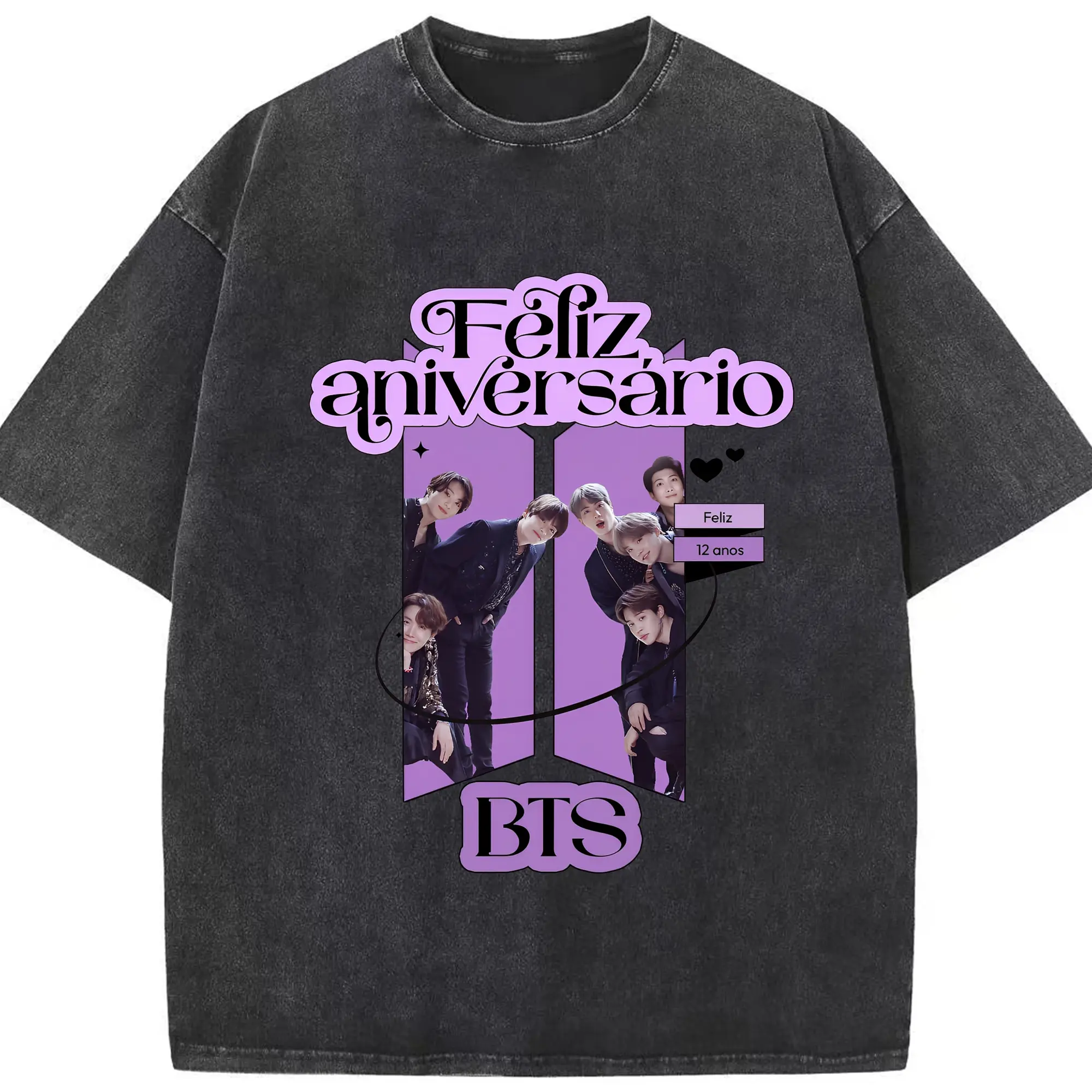 BTS 記念周年 応援ARMY必見 限定モデル💜 - 綿100％ ヴィンテージ風 半袖Tシャツ ・ フロントプリント ・ 柔らか肌触り ・ 通気性 快適 ・ スポーツ カジュアル 外出用