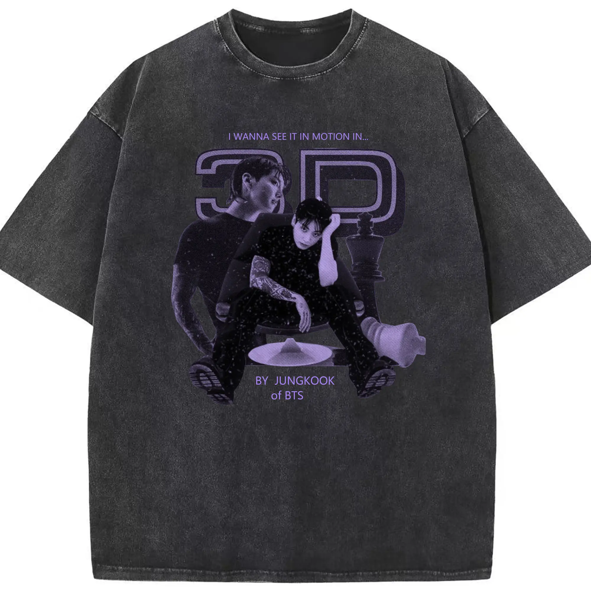 ジョングク “3D” モチーフ 韓流ファン注目トレンド - 綿100％ ヴィンテージ風 半袖Tシャツ ・ フロントプリント ・ 柔らか肌触り ・ 通気性 快適 ・ スポーツ カジュアル 外出用