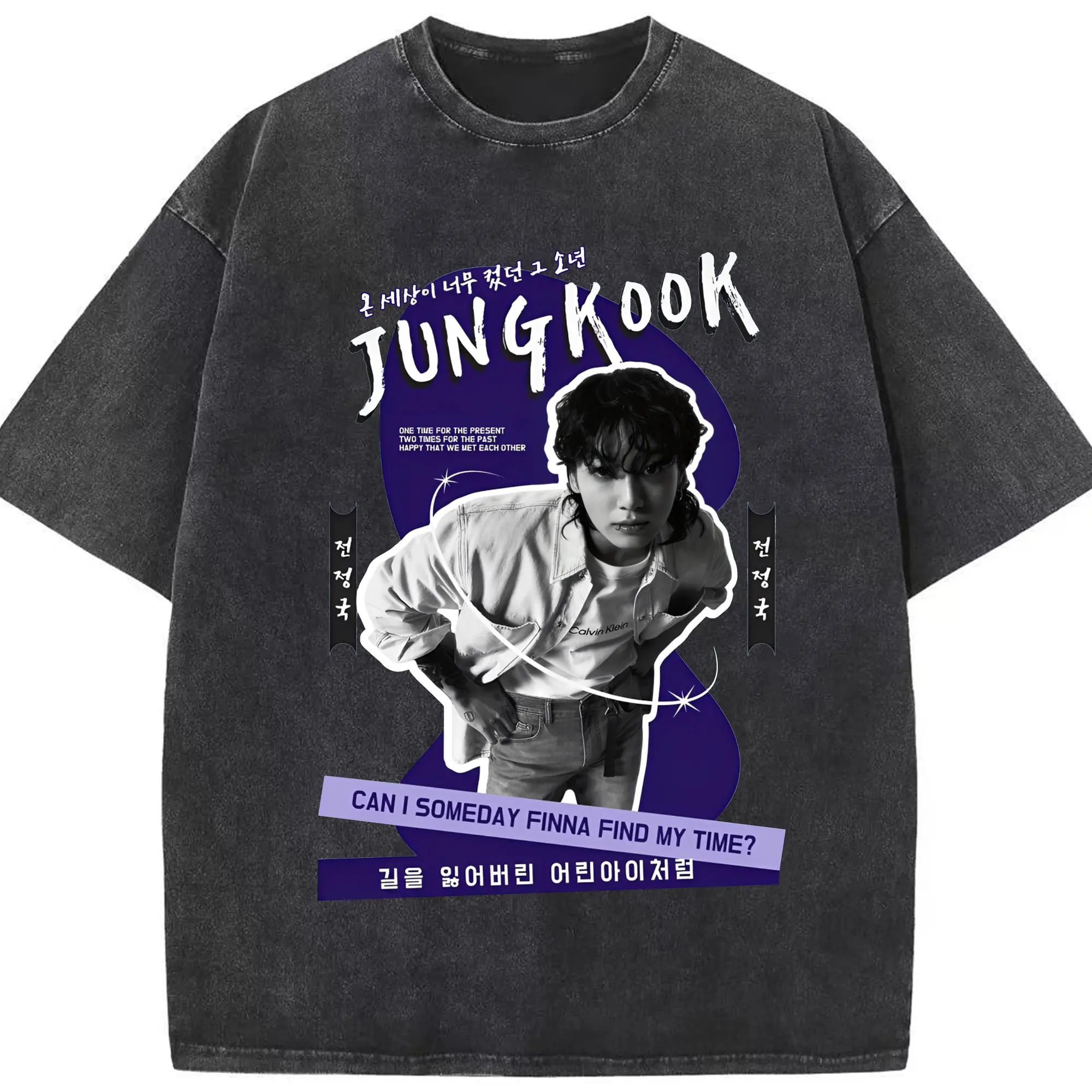 K-POP ジョングク ファンアート 韓流アイドル 推し活コーデ - 綿100％ ヴィンテージ風 半袖Tシャツ ・ フロントプリント ・ 柔らか肌触り ・ 通気性 快適 ・ スポーツ カジュアル 外出用