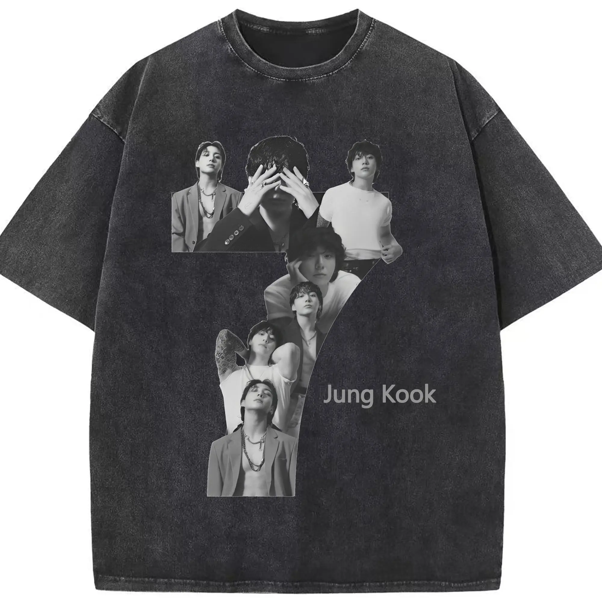 BTS ジョングク アルバム『Seven』シンプルデザイン限定 - 綿100％ ヴィンテージ風 半袖Tシャツ ・ フロントプリント ・ 柔らか肌触り ・ 通気性 快適 ・ スポーツ カジュアル 外出用