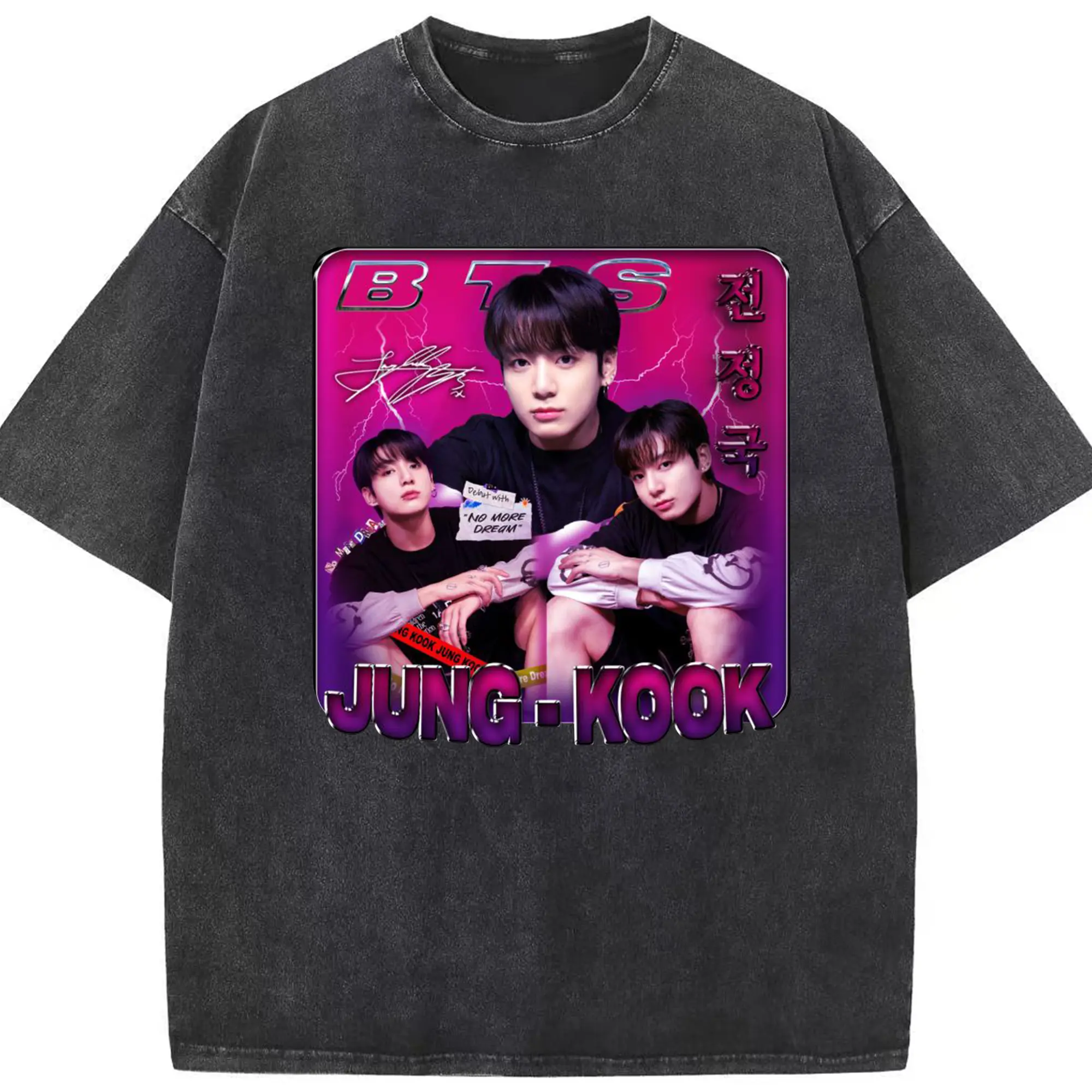 ジョングクヴィンテージ風 韓流アイドル BTS ファン必見 韓流ストリート - 綿100％ ヴィンテージ風 半袖Tシャツ ・ フロントプリント ・ 柔らか肌触り ・ 通気性 快適 ・ スポーツ カジュアル 外出用