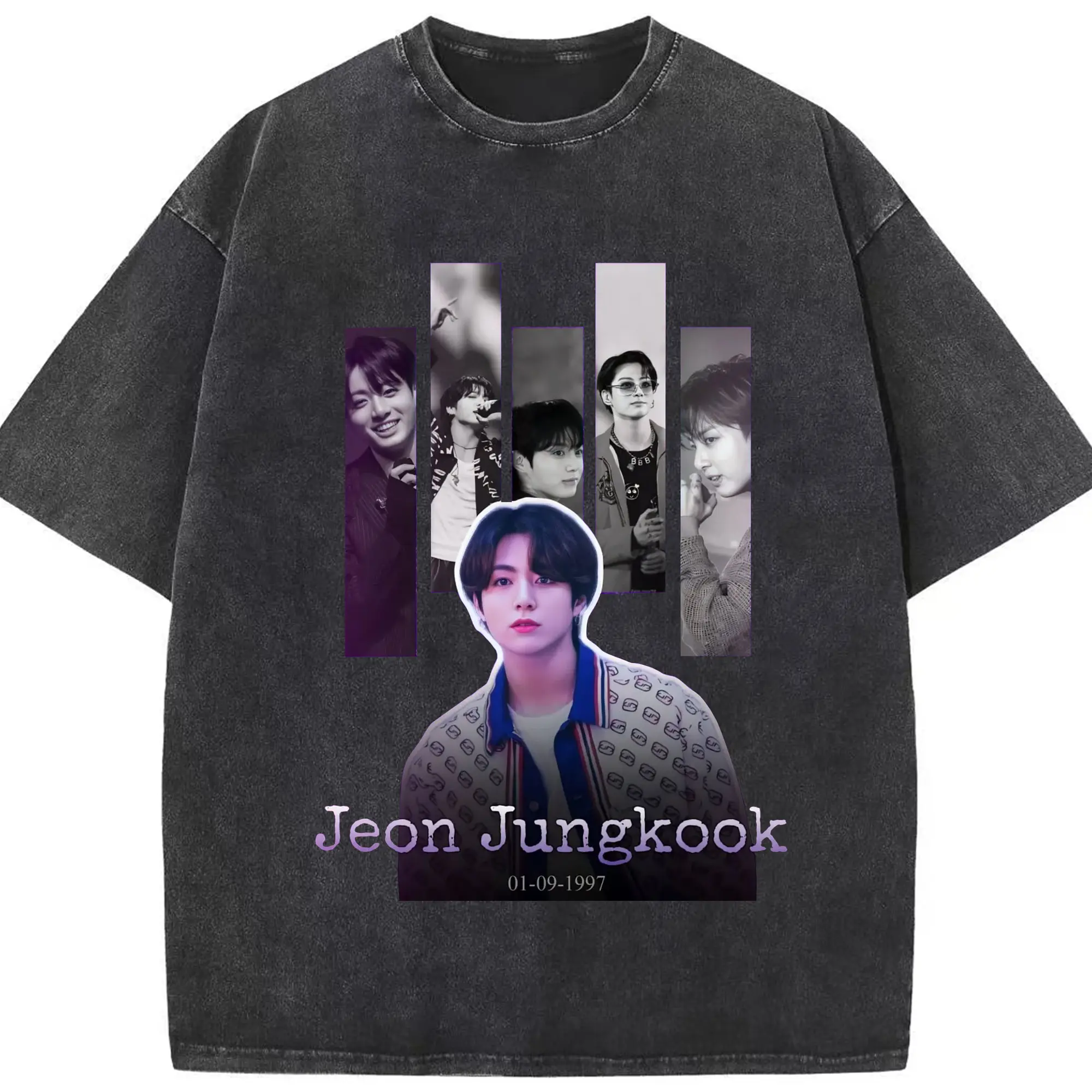 BTS ジョングク ダイナミックシーン 韓流好きにおすすめ - 綿100％ ヴィンテージ風 半袖Tシャツ ・ フロントプリント ・ 柔らか肌触り ・ 通気性 快適 ・ スポーツ カジュアル 外出用