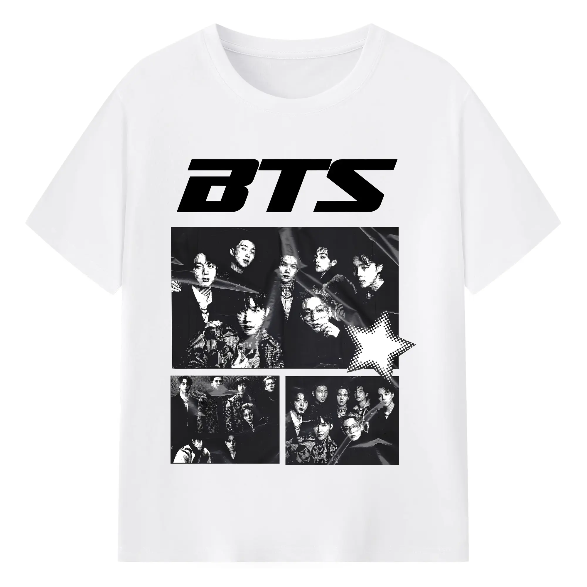 BTS モノトーン 韓国ファッション おしゃれ上級者向け - 綿100％ 半袖Tシャツ ・ フロントプリント ・ 快適 通気性 ・ 日常使い 散歩 スポーツ用
