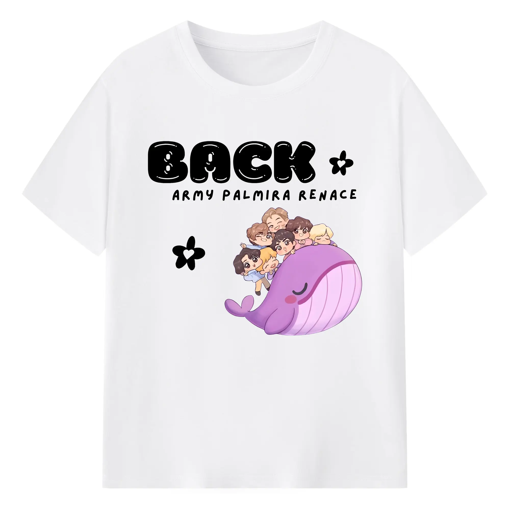 TinyTAN × BTS 🐳 限定カートゥーン 人気グッズ - 綿100％ 半袖Tシャツ ・ フロントプリント ・ 快適 通気性 ・ 日常使い 散歩 スポーツ用