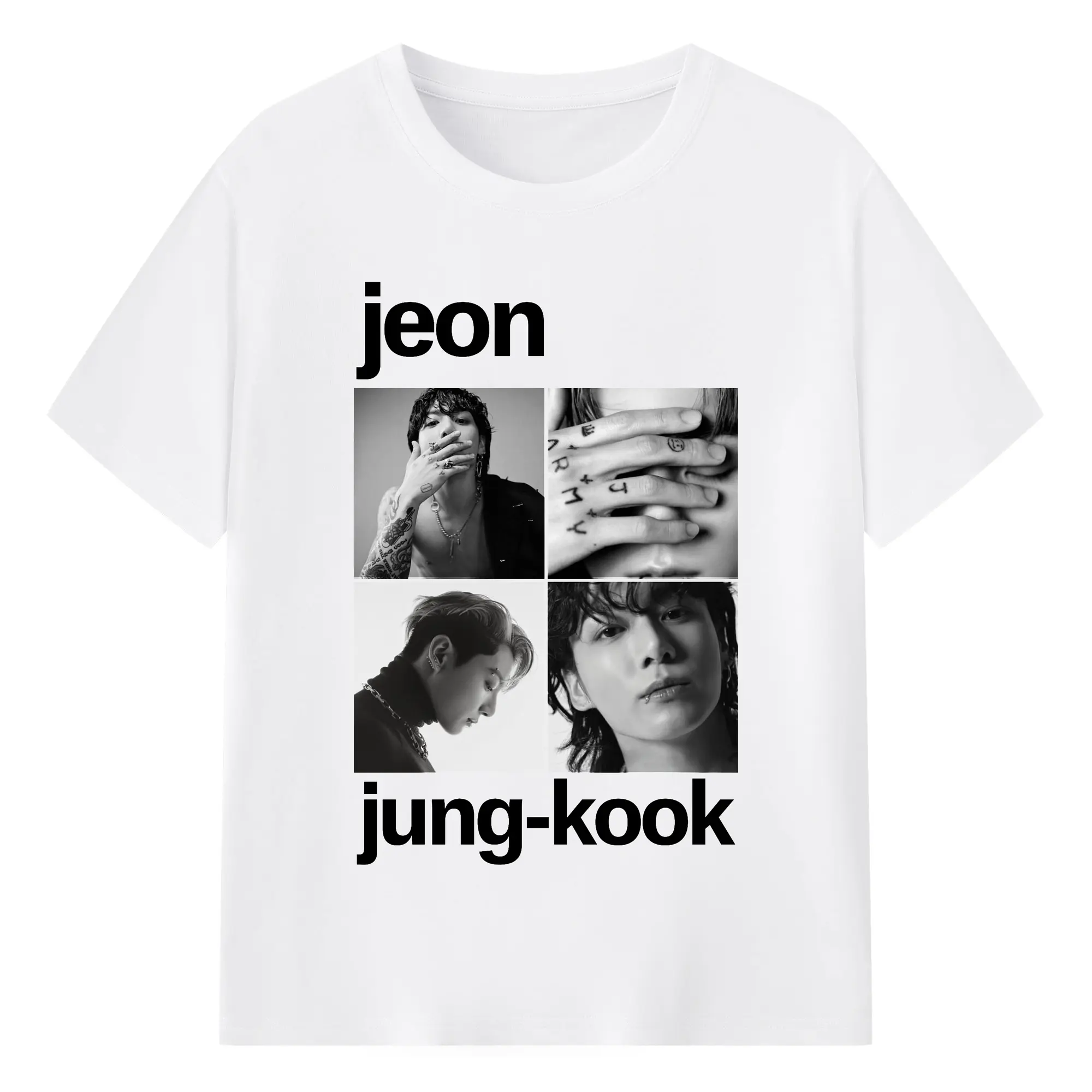 BTS ジョングク かっこいいポーズ ファン必携 韓流限定 - 綿100％ 半袖Tシャツ ・ フロントプリント ・ 快適 通気性 ・ 日常使い 散歩 スポーツ用