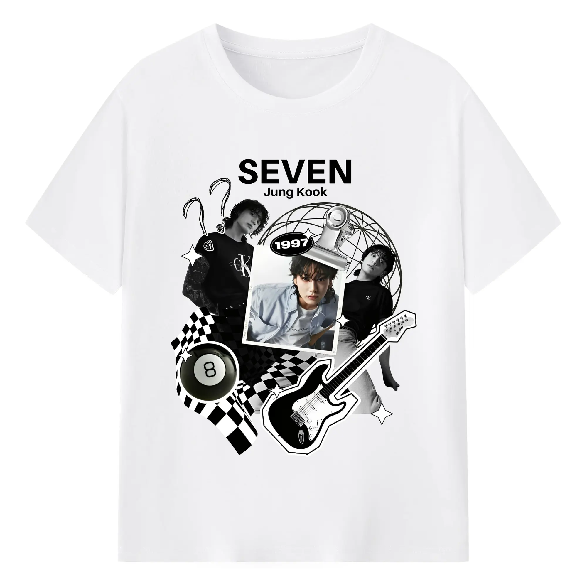 ジョングク “Seven” ファン喜ぶ特別デザイン - 綿100％ 半袖Tシャツ ・ フロントプリント ・ 快適 通気性 ・ 日常使い 散歩 スポーツ用