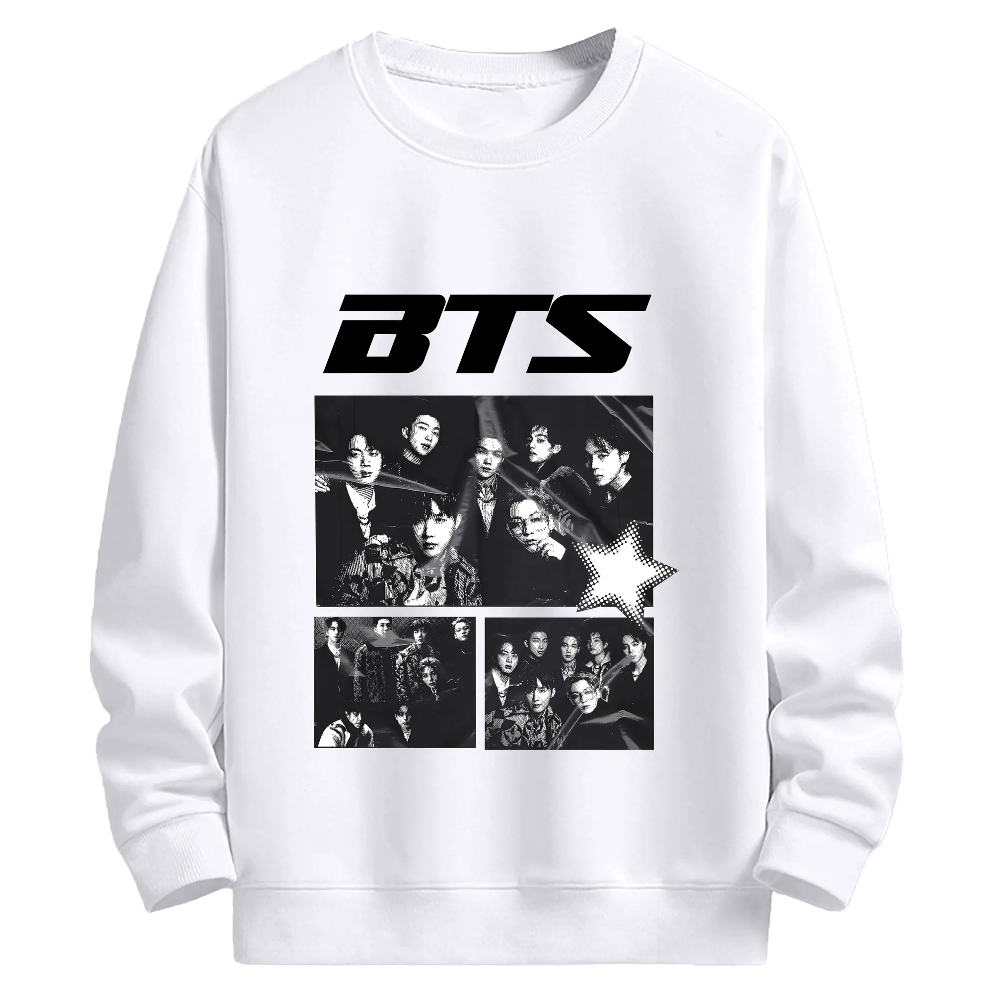 BTS モノトーン 韓国ファッション おしゃれ上級者向け - 高品質 クルーネック スウェット ・ コットン59％ ポリエステル41％ ・ ユニセックス 長袖 トレーナー ・ カジュアル デイリー スポーツ 散歩用