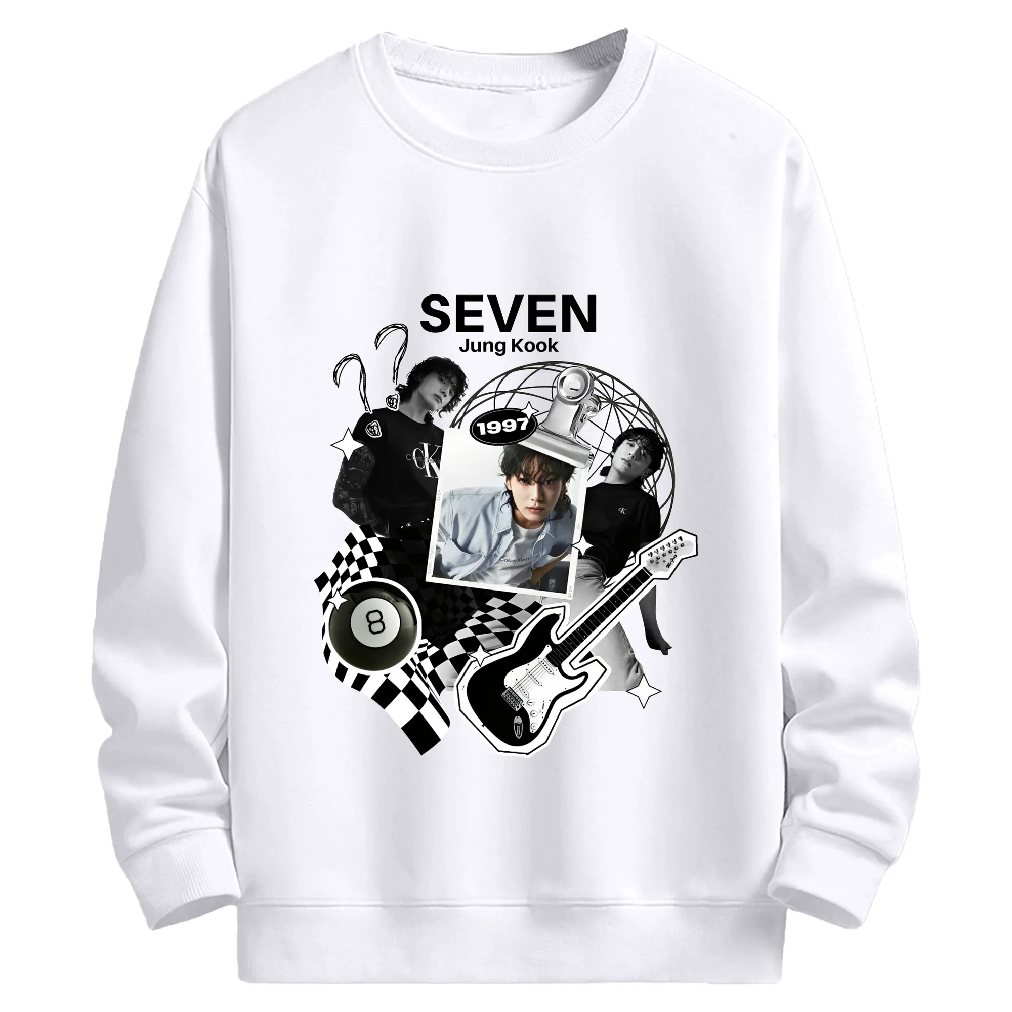 ジョングク “Seven” ファン喜ぶ特別デザイン - 高品質 クルーネック スウェット ・ コットン59％ ポリエステル41％ ・ ユニセックス 長袖 トレーナー ・ カジュアル デイリー スポーツ 散歩用