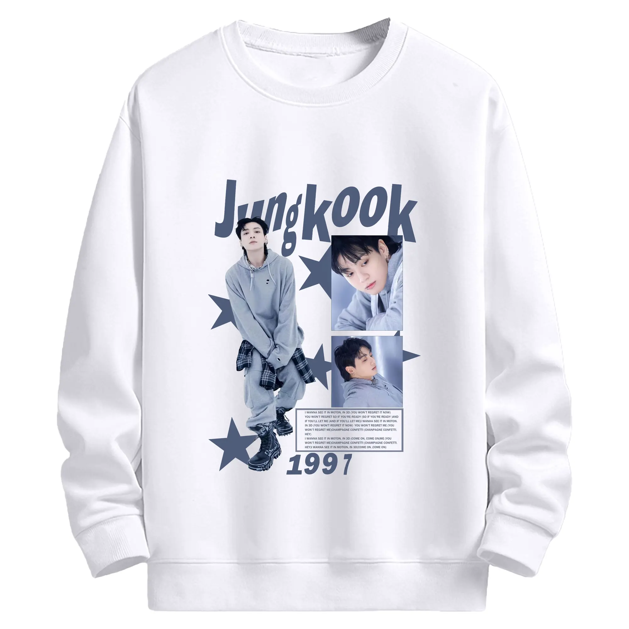 ジョングク “3D” モチーフTシャツ 韓流ファン注目トレンド - 高品質 クルーネック スウェット ・ コットン59％ ポリエステル41％ ・ ユニセックス 長袖 トレーナー ・ カジュアル デイリー スポーツ 散歩用