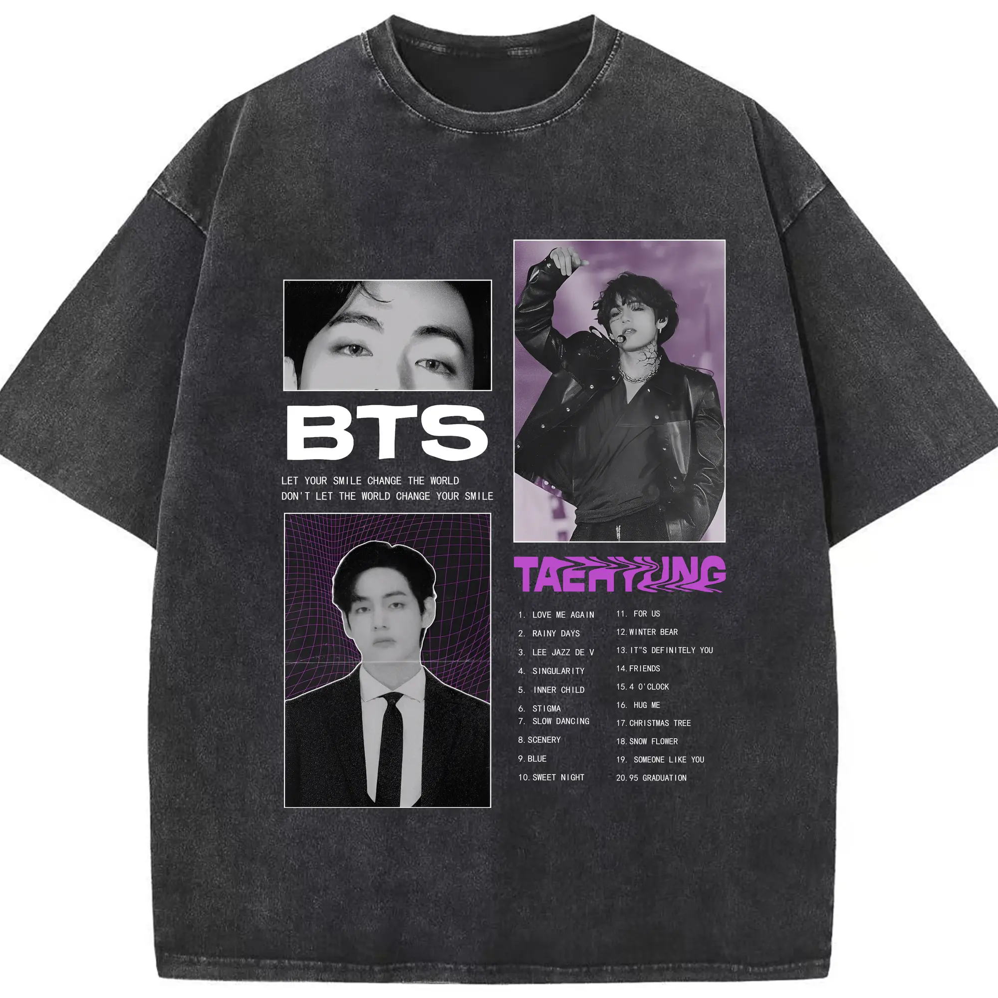 防弾少年団 V テテ グッズ 限定コレクション 新作 - 綿100％ ヴィンテージ風 半袖Tシャツ ・ フロントプリント ・ 柔らか肌触り ・ 通気性 快適 ・ スポーツ カジュアル 外出用