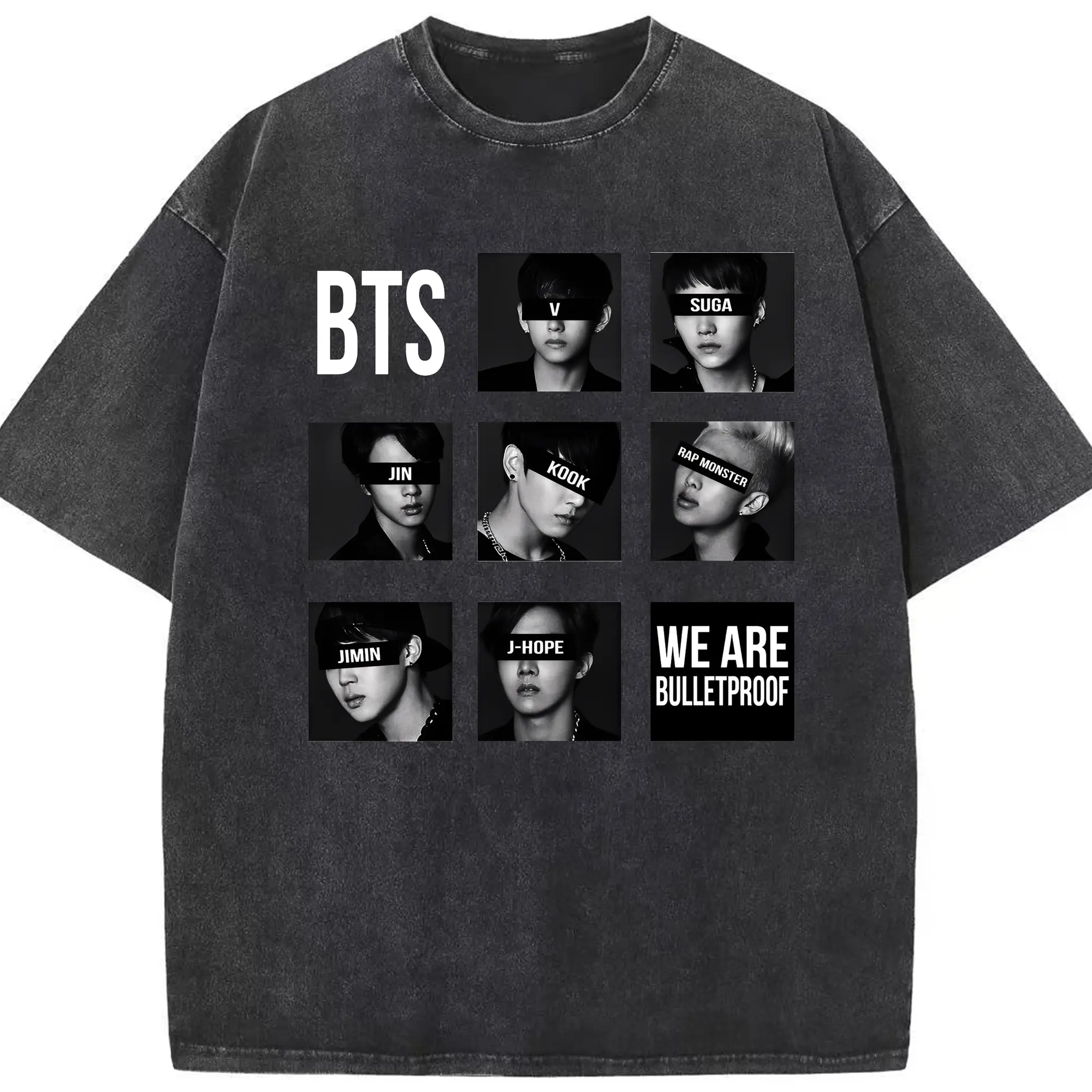 BTS メンバー風 韓流ストリート 男女兼用 人気コーデ - 綿100％ ヴィンテージ風 半袖Tシャツ ・ フロントプリント ・ 柔らか肌触り ・ 通気性 快適 ・ スポーツ カジュアル 外出用