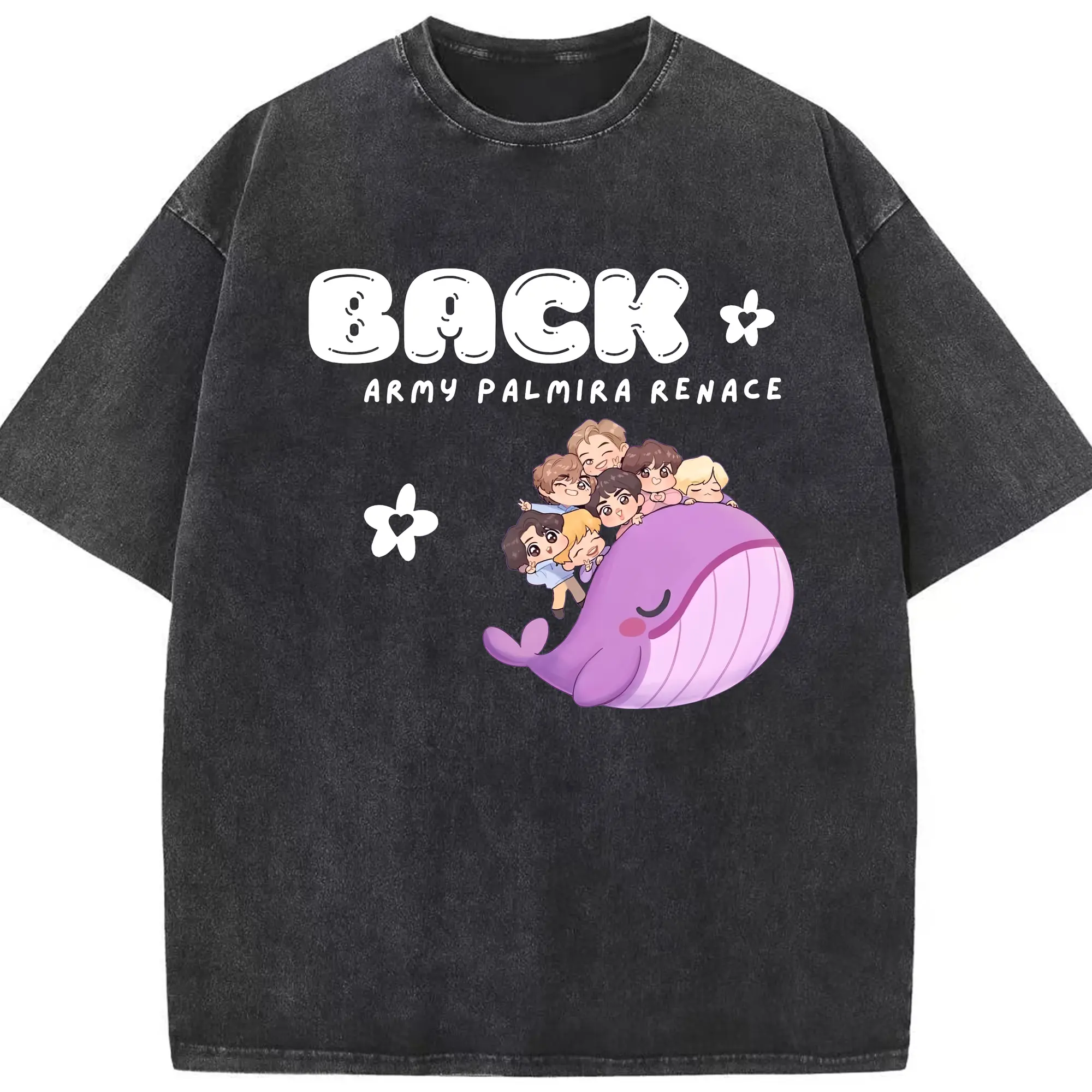 TinyTAN × BTS 🐳 限定カートゥーン 人気グッズ - 綿100％ ヴィンテージ風 半袖Tシャツ ・ フロントプリント ・ 柔らか肌触り ・ 通気性 快適 ・ スポーツ カジュアル 外出用