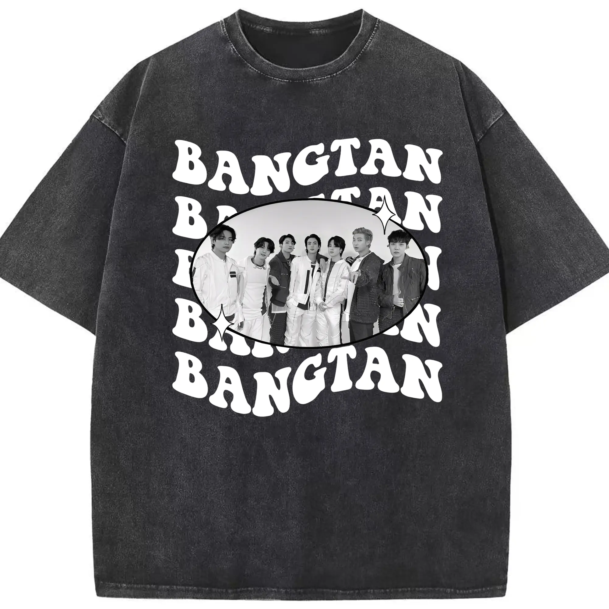 BTS メンバー風 韓流ストリート 男女兼用 人気コーデ - 綿100％ ヴィンテージ風 半袖Tシャツ ・ フロントプリント ・ 柔らか肌触り ・ 通気性 快適 ・ スポーツ カジュアル 外出用