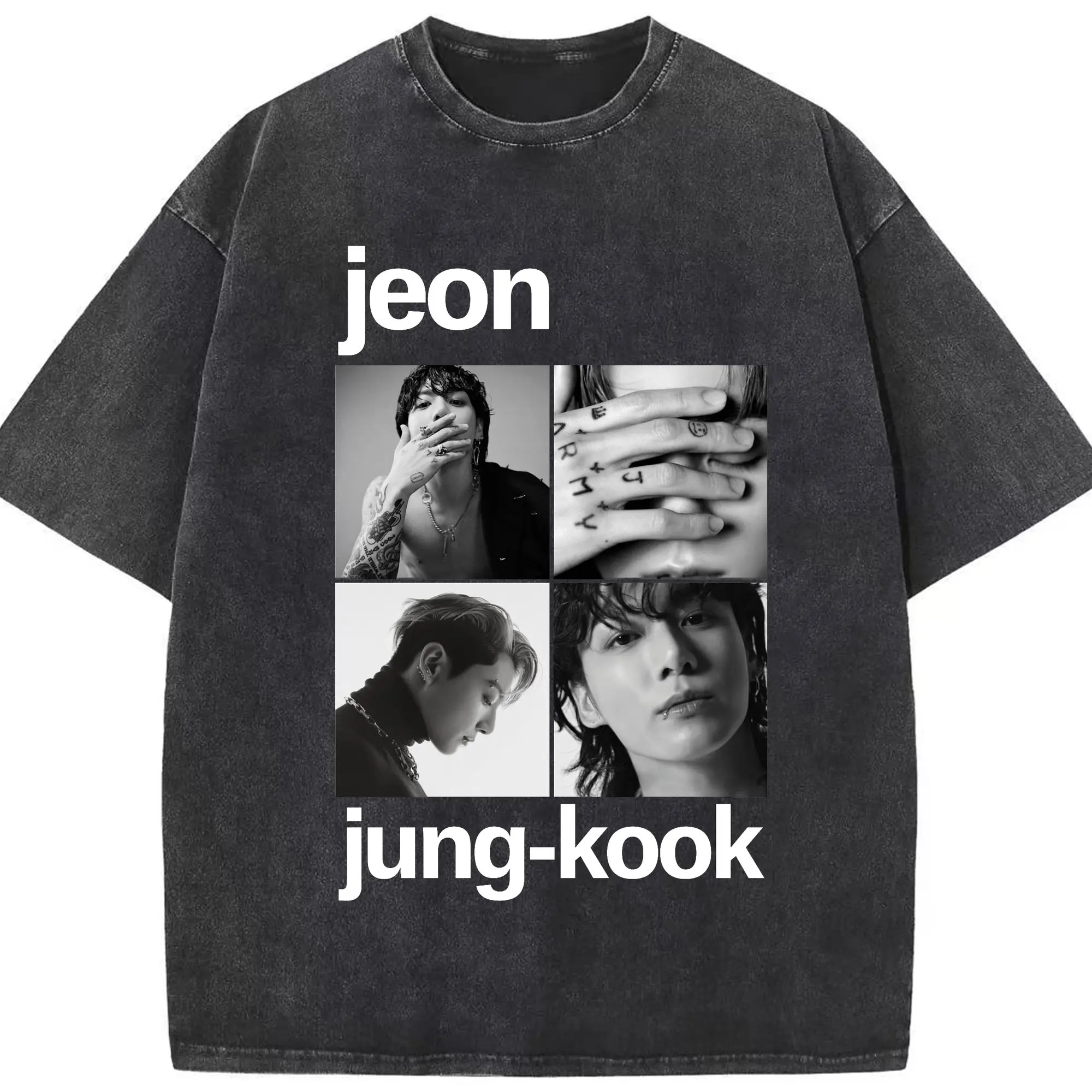 BTS ジョングク かっこいいポーズ ファン必携 韓流限定 - 綿100％ ヴィンテージ風 半袖Tシャツ ・ フロントプリント ・ 柔らか肌触り ・ 通気性 快適 ・ スポーツ カジュアル 外出用