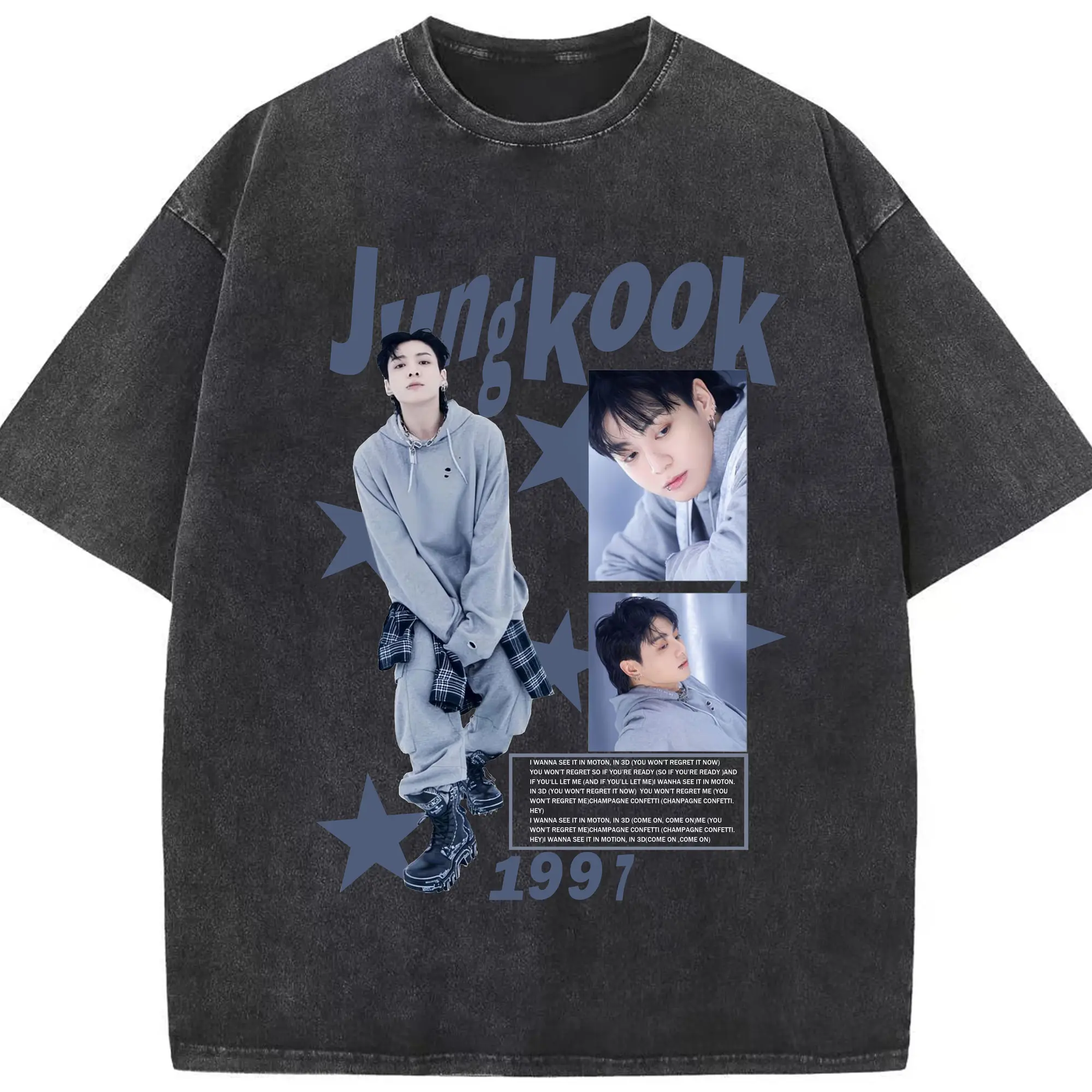 ジョングク “3D” モチーフTシャツ 韓流ファン注目トレンド - 綿100％ ヴィンテージ風 半袖Tシャツ ・ フロントプリント ・ 柔らか肌触り ・ 通気性 快適 ・ スポーツ カジュアル 外出用