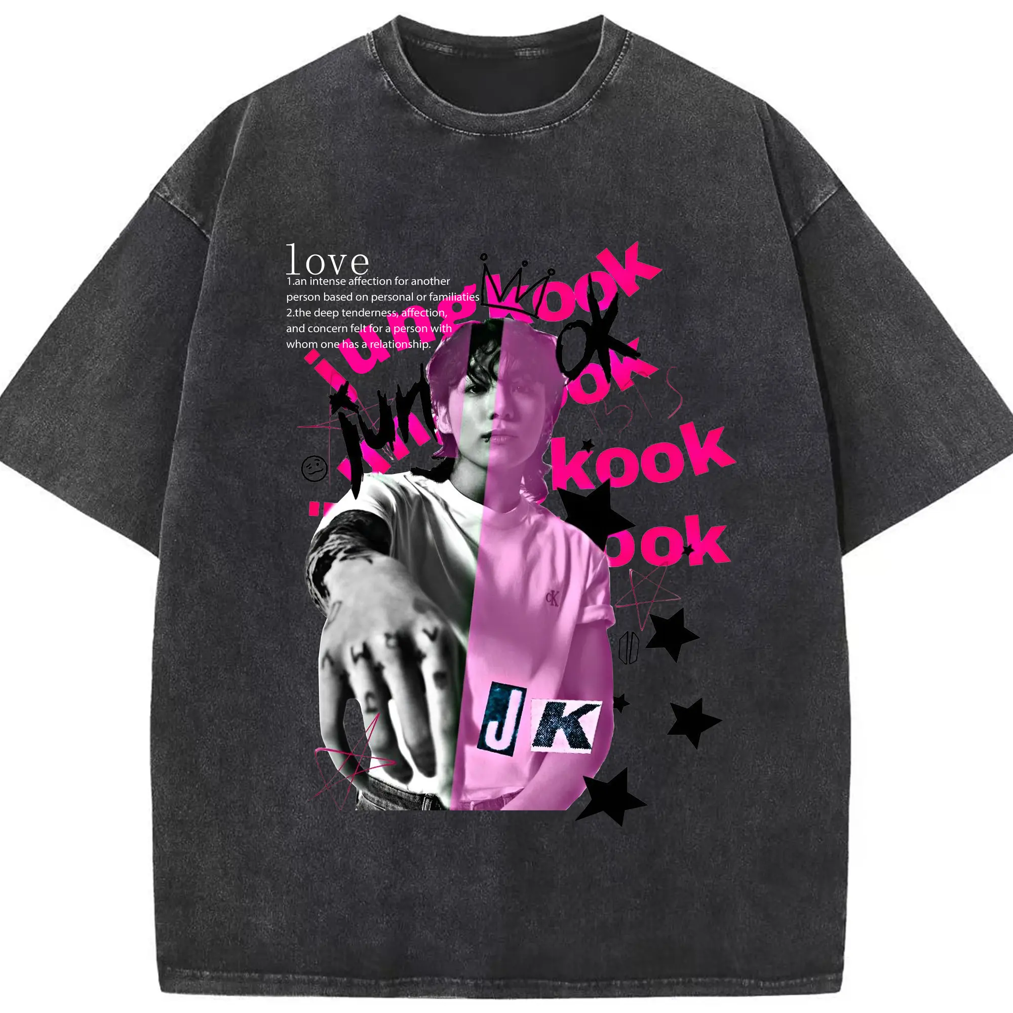 ジョングク ARMY応援Tシャツ 推し活コーデの定番💜 - 綿100％ ヴィンテージ風 半袖Tシャツ ・ フロントプリント ・ 柔らか肌触り ・ 通気性 快適 ・ スポーツ カジュアル 外出用