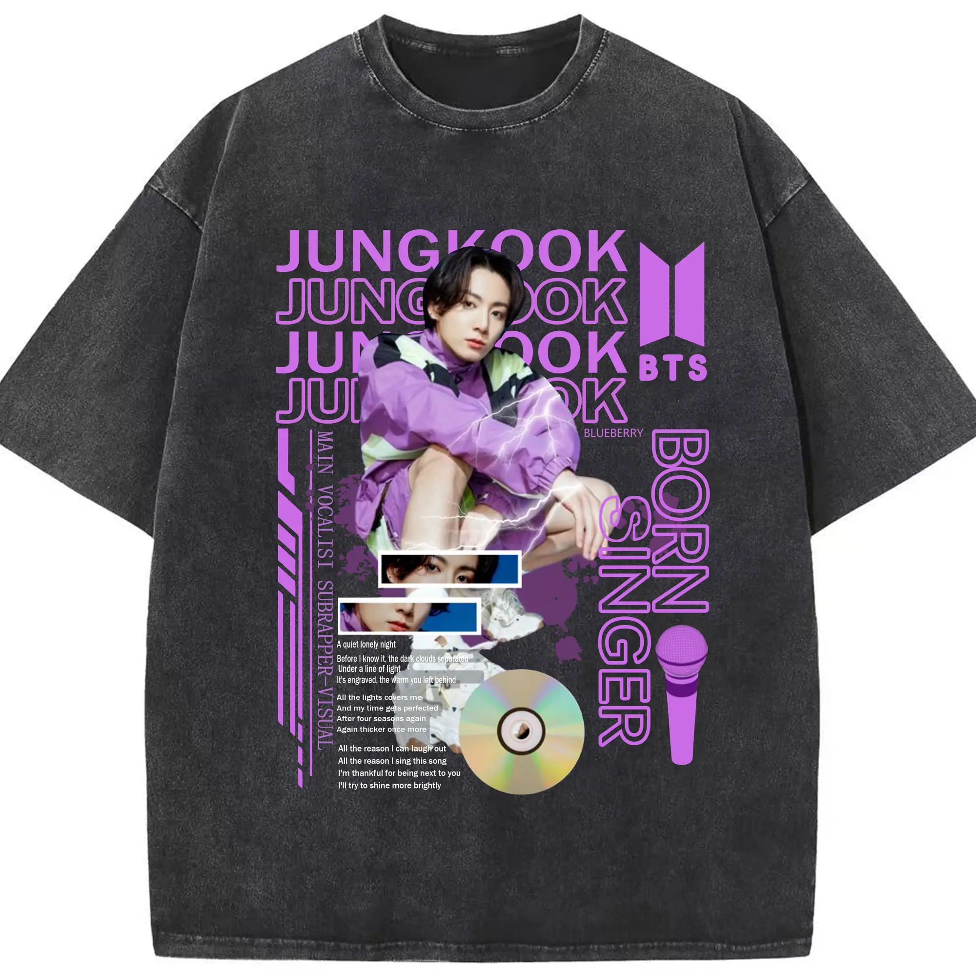 BTS ジョングク《Born Singer》限定2025新作✨ARMY必見の応援 - 綿100％ ヴィンテージ風 半袖Tシャツ ・ フロントプリント ・ 柔らか肌触り ・ 通気性 快適 ・ スポーツ カジュアル 外出用