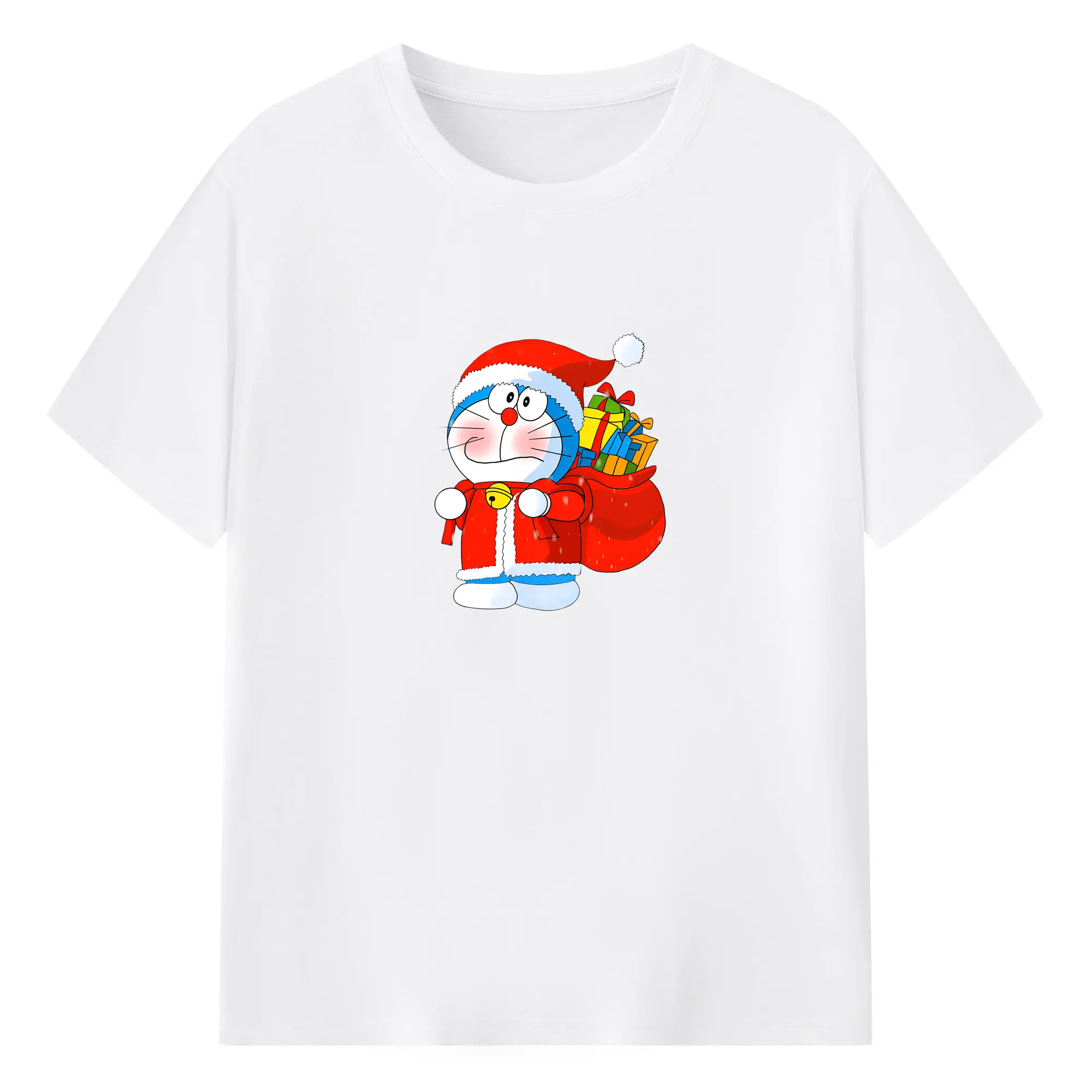 クリスマスギフト🎁 ドラえもん入り冬限定 - 綿100％ 半袖Tシャツ ・ フロントプリント ・ 快適 通気性 ・ 日常使い 散歩 スポーツ用