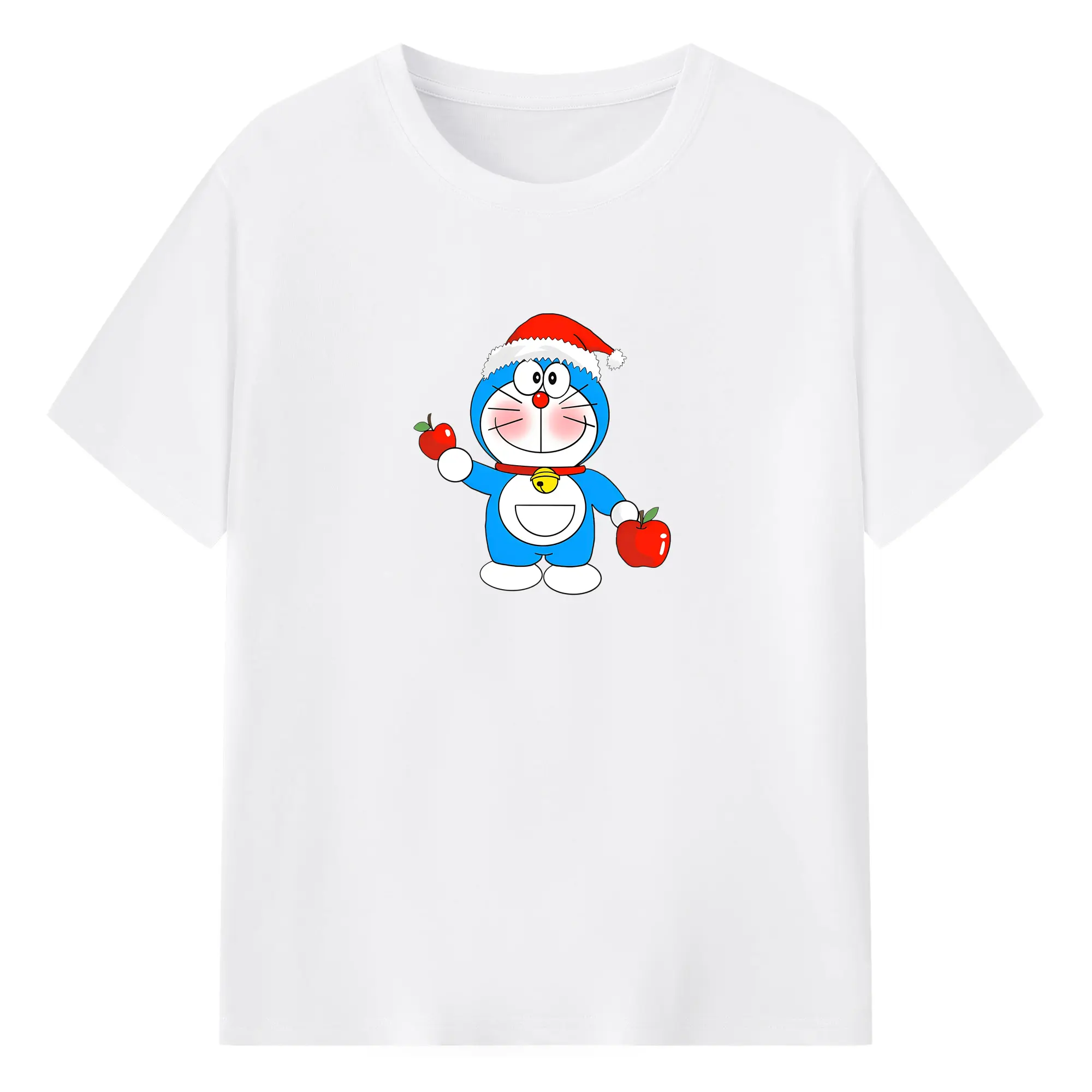 ドラえもん クリスマス限定🎄 サンタ帽＆プレゼント可愛い冬デザイン - 綿100％ 半袖Tシャツ ・ フロントプリント ・ 快適 通気性 ・ 日常使い 散歩 スポーツ用