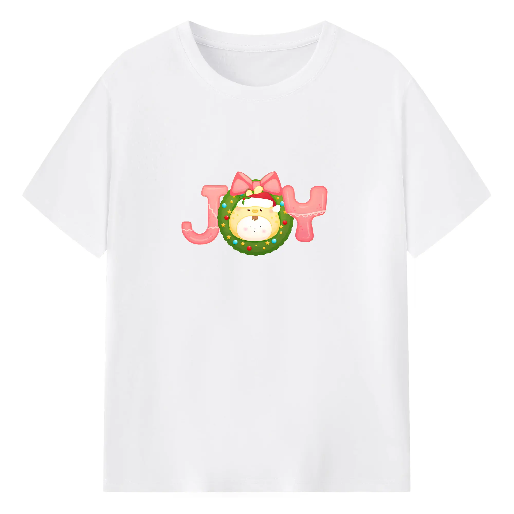クリスマスJoy✨ 花輪入り冬限定デザイン - 綿100％ 半袖Tシャツ ・ フロントプリント ・ 快適 通気性 ・ 日常使い 散歩 スポーツ用