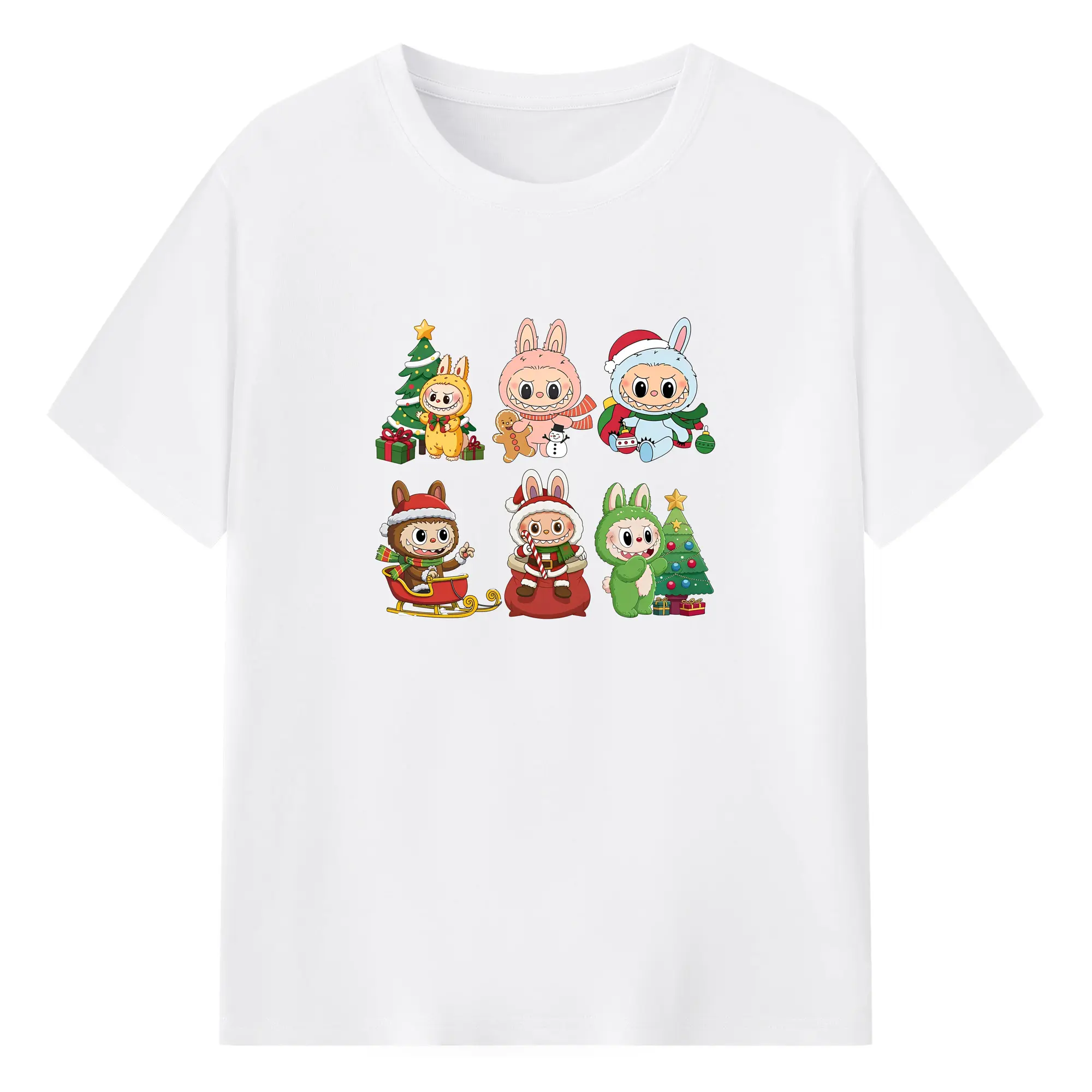 ラブブブのクリスマス限定🎄 可愛いサンタ帽＆ギフトデザイン - 綿100％ 半袖Tシャツ ・ フロントプリント ・ 快適 通気性 ・ 日常使い 散歩 スポーツ用