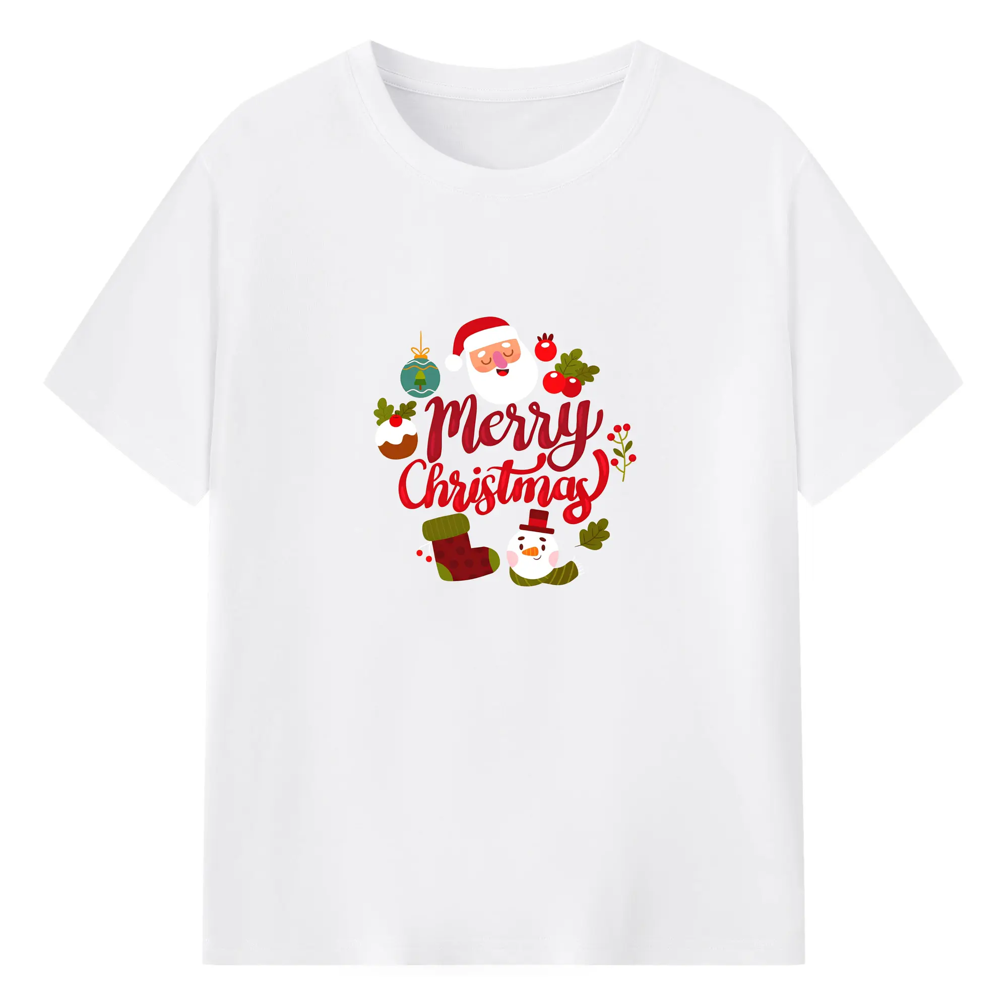 クリスマス限定🎄 サンタクロース＆プレゼント可愛い冬デザイン - 綿100％ 半袖Tシャツ ・ フロントプリント ・ 快適 通気性 ・ 日常使い 散歩 スポーツ用