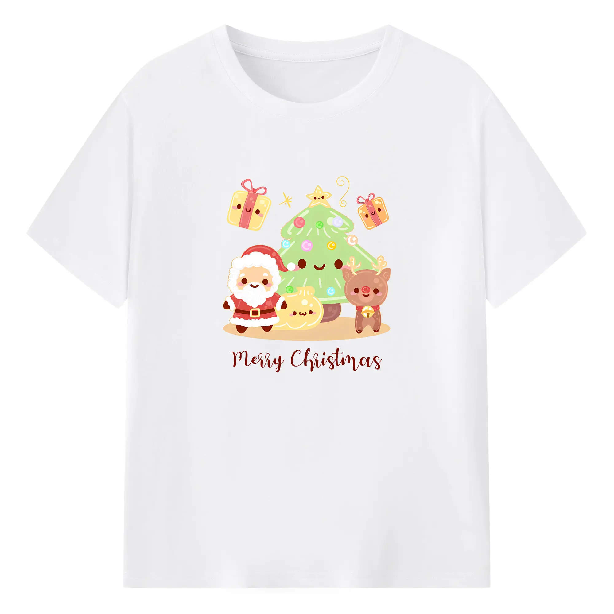 サンタクロース🎅 雪だるま⛄ ギフト入り - 綿100％ 半袖Tシャツ ・ フロントプリント ・ 快適 通気性 ・ 日常使い 散歩 スポーツ用