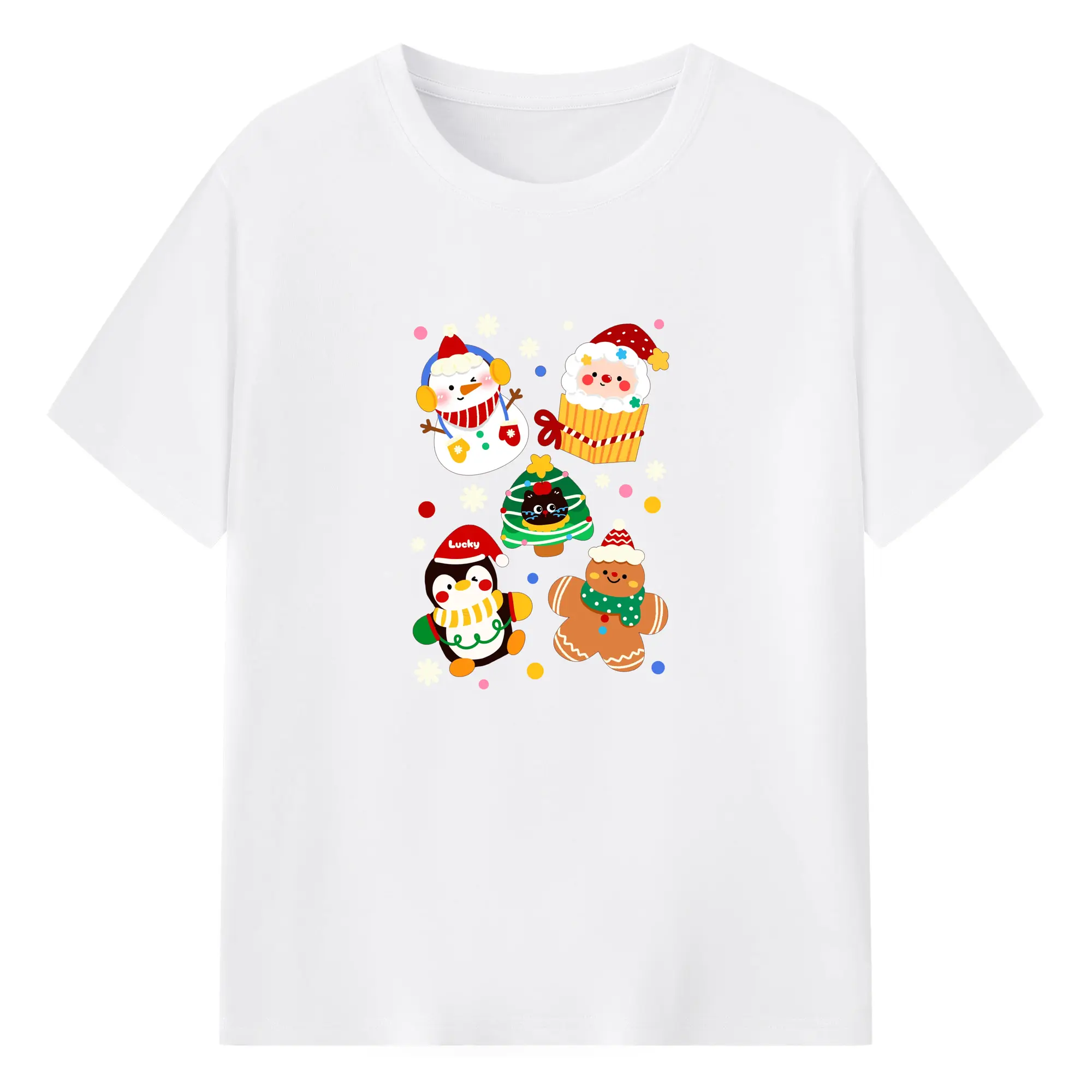 クリスマスツリー＆プレゼント🎁 可愛い冬限定デザイン - 綿100％ 半袖Tシャツ ・ フロントプリント ・ 快適 通気性 ・ 日常使い 散歩 スポーツ用