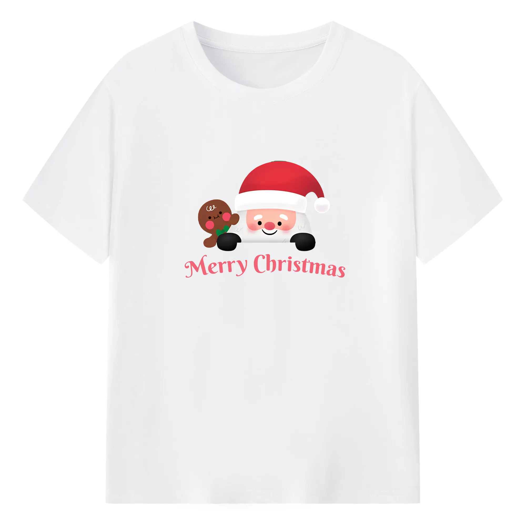 サンタクロース🎅 楽しいホリデーシーズンの人気デザイン - 綿100％ 半袖Tシャツ ・ フロントプリント ・ 快適 通気性 ・ 日常使い 散歩 スポーツ用