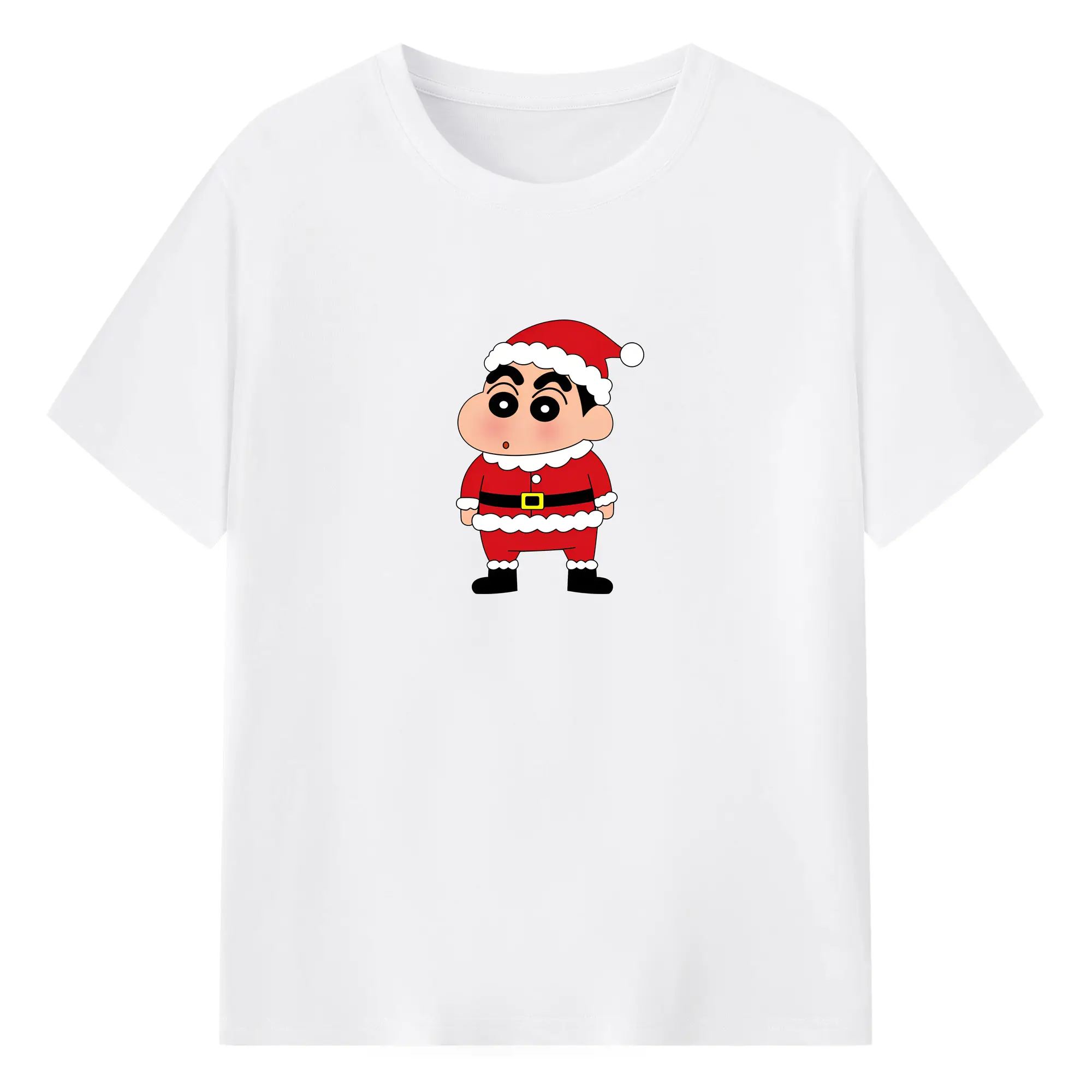クレヨンしんちゃん サンタ小新限定🎅 冬の特別コレクション - 綿100％ 半袖Tシャツ ・ フロントプリント ・ 快適 通気性 ・ 日常使い 散歩 スポーツ用