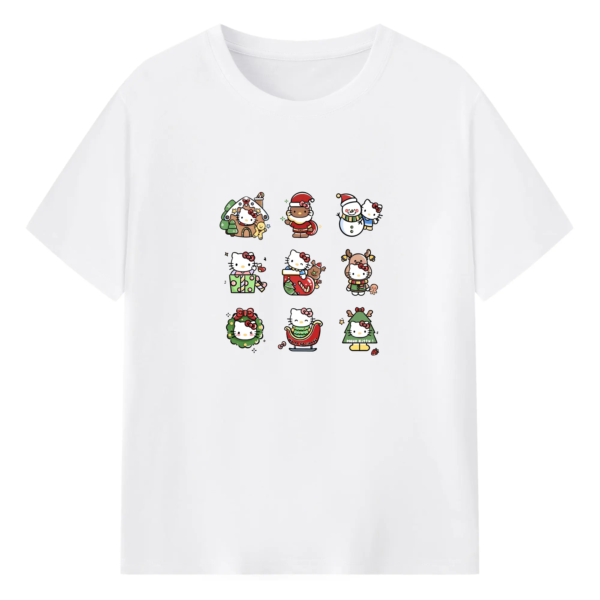 ハローキティ クリスマスギフト🎁 贈り物に喜ばれる限定アイテム - 綿100％ 半袖Tシャツ ・ フロントプリント ・ 快適 通気性 ・ 日常使い 散歩 スポーツ用