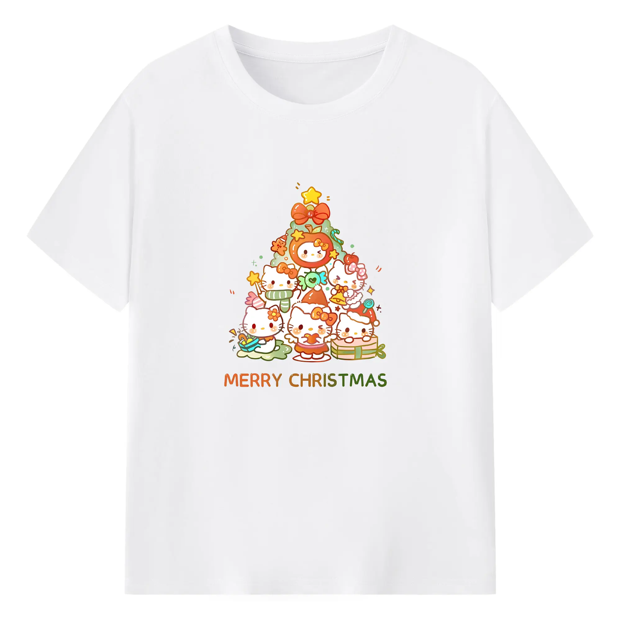 ハローキティ クリスマスデザイン🎄 - 綿100％ 半袖Tシャツ ・ フロントプリント ・ 快適 通気性 ・ 日常使い 散歩 スポーツ用