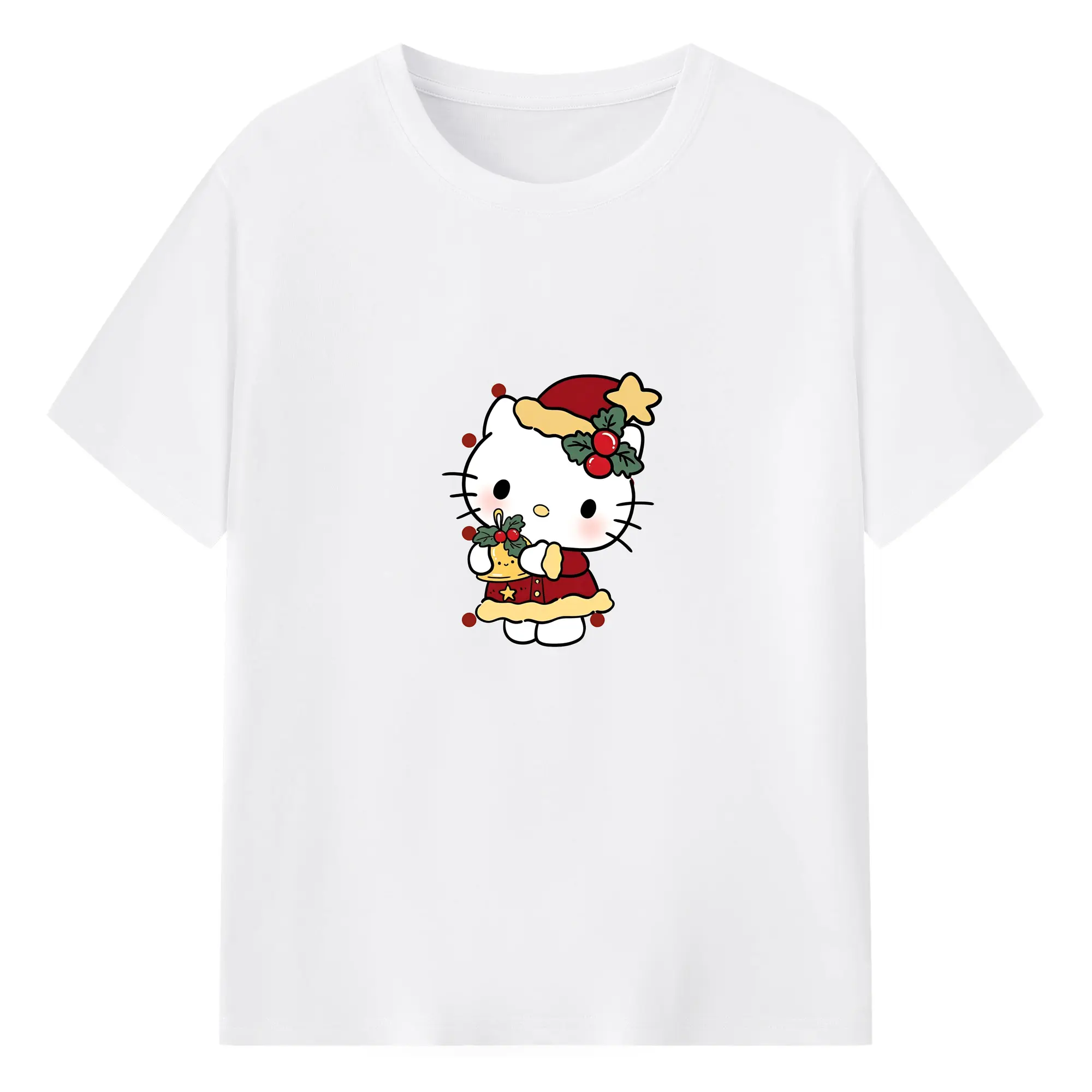ハローキティ クリスマス限定🎉 人気キャラの冬季スペシャルシリーズ - 綿100％ 半袖Tシャツ ・ フロントプリント ・ 快適 通気性 ・ 日常使い 散歩 スポーツ用